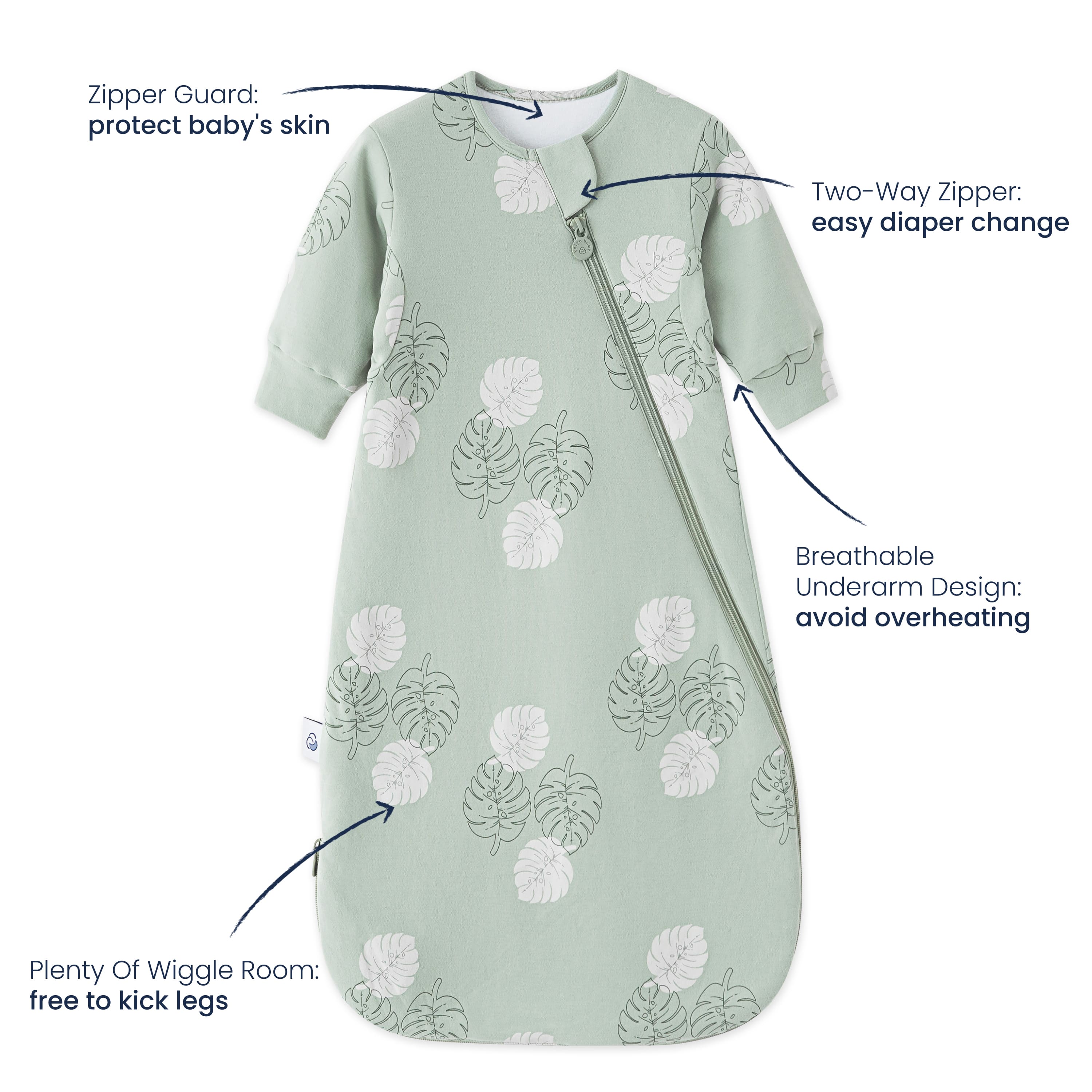 Organic Cotton & Camel Wool Long Sleeve Sleep Sack 2.5 TOG - Moonlit feature