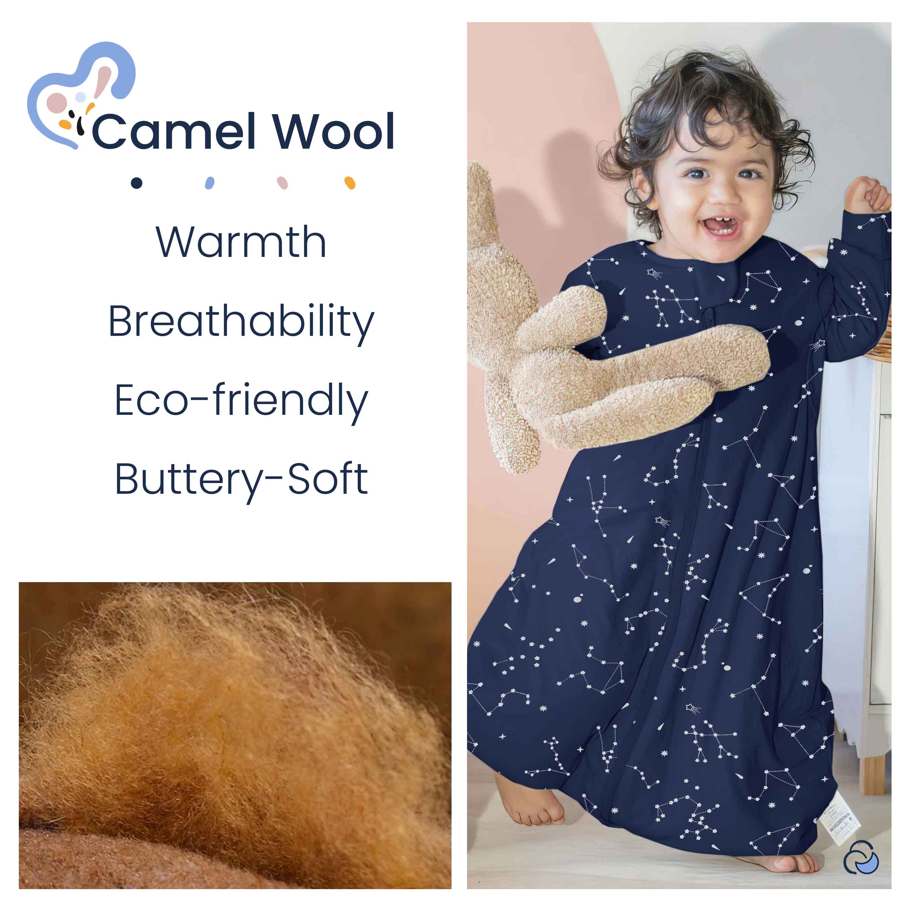 Organic Cotton & Camel Wool Long Sleeve Sleep Sack Walker 1.0 TOG - Constellation
