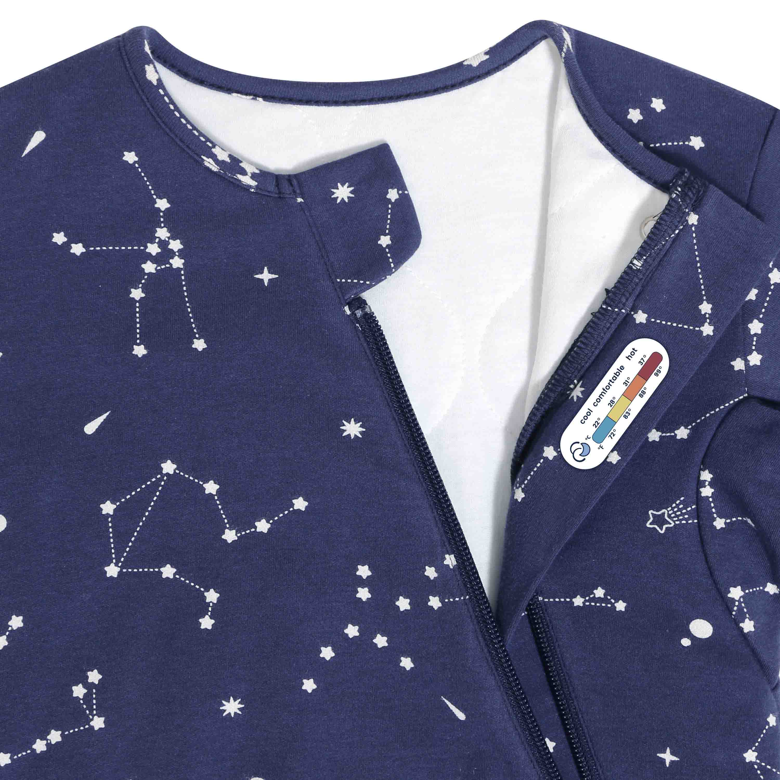 Organic Cotton & Camel Wool Warm Long Sleeve Sleeping Bag With Feet 2.5 TOG - Constellation