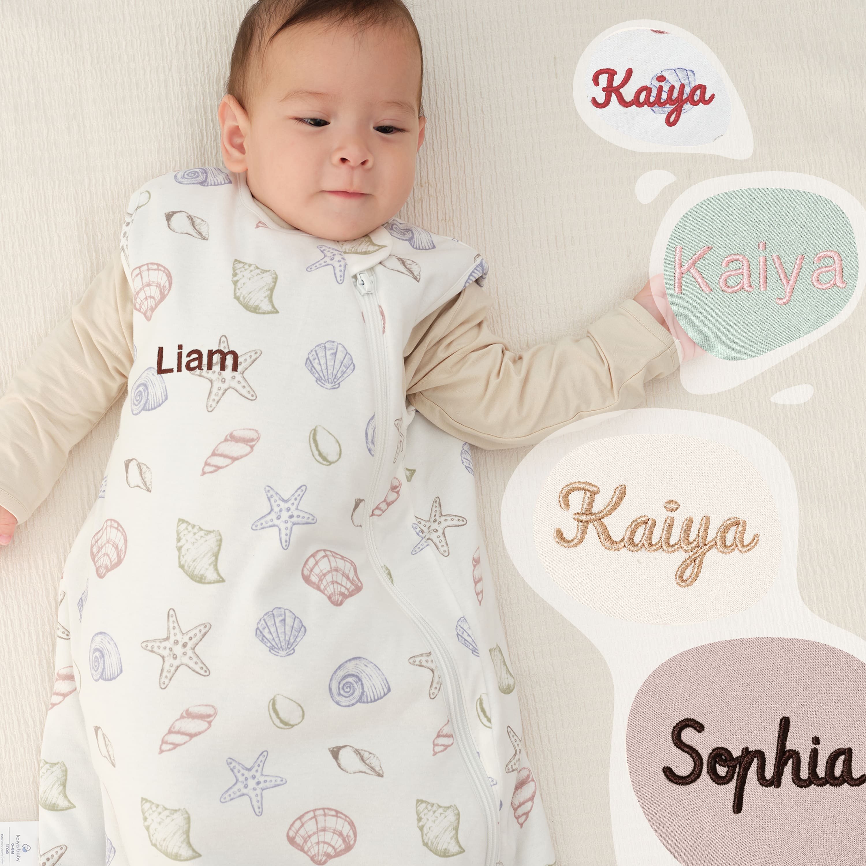 All Season Sleeveless Sleep Sack 1.0 TOG - Organic Cotton & Camel Wool - Shell - embroidery