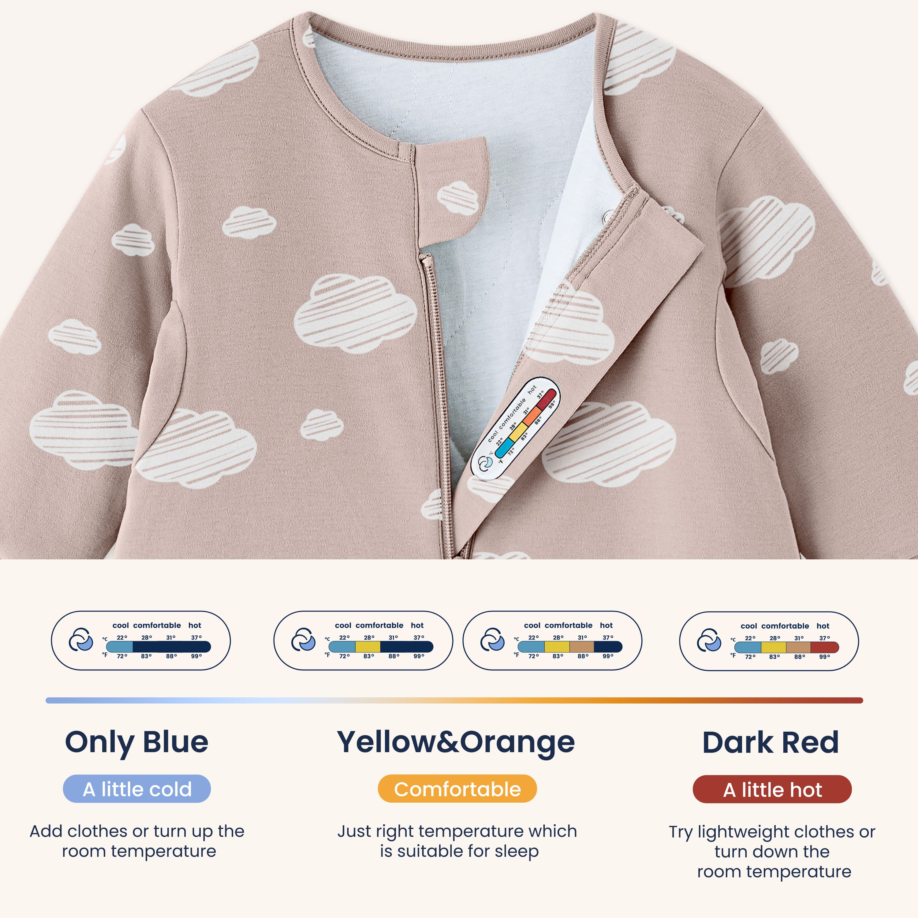 Warm Long Sleeve Sleep Sack Walker 2.5 TOG - Organic Cotton & Camel Wool - Pink Sky temperature