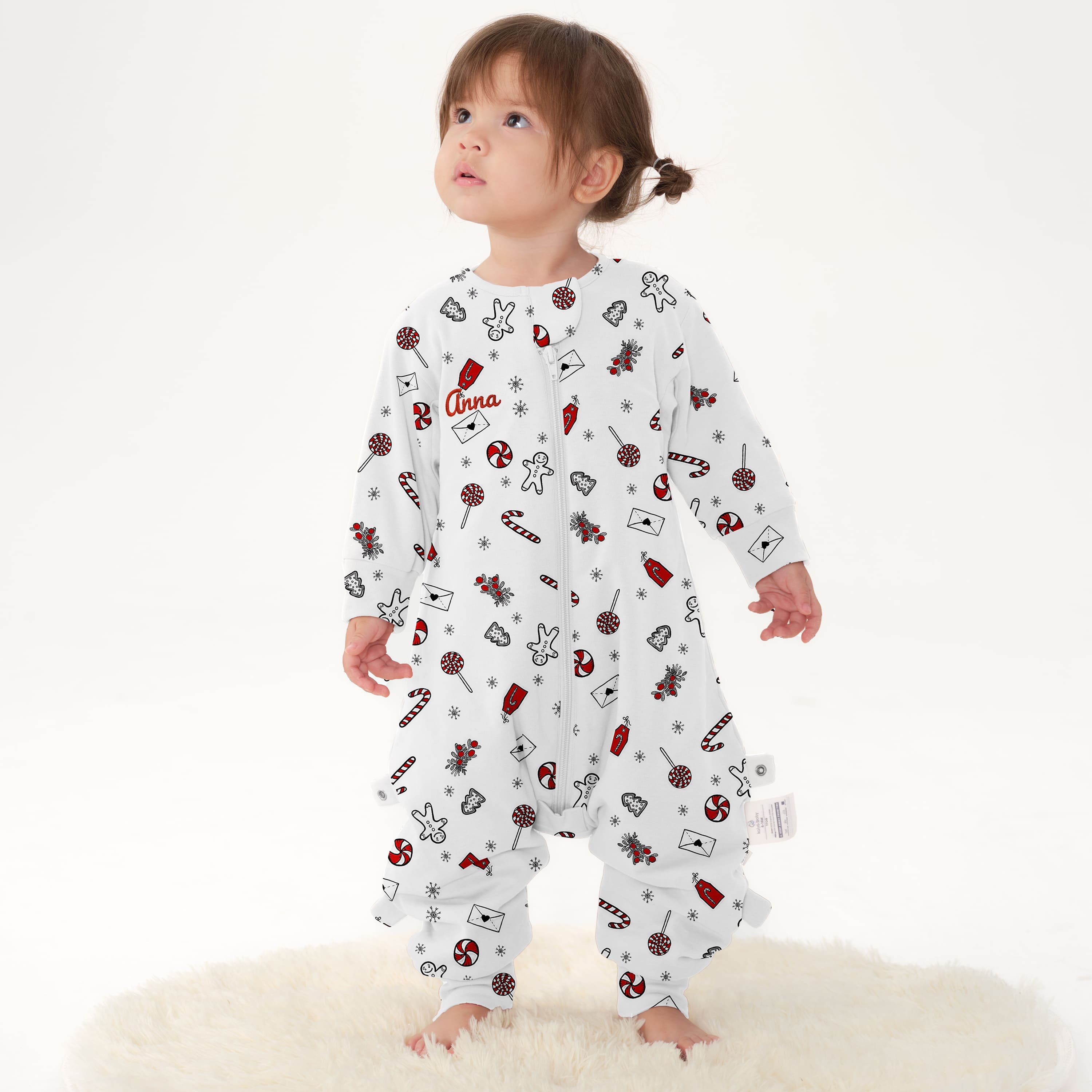 Warm Long Sleeve Sleep Sack Walker 2.5 TOG - Organic Cotton & Camel Wool - Sweet Holiday embroidery