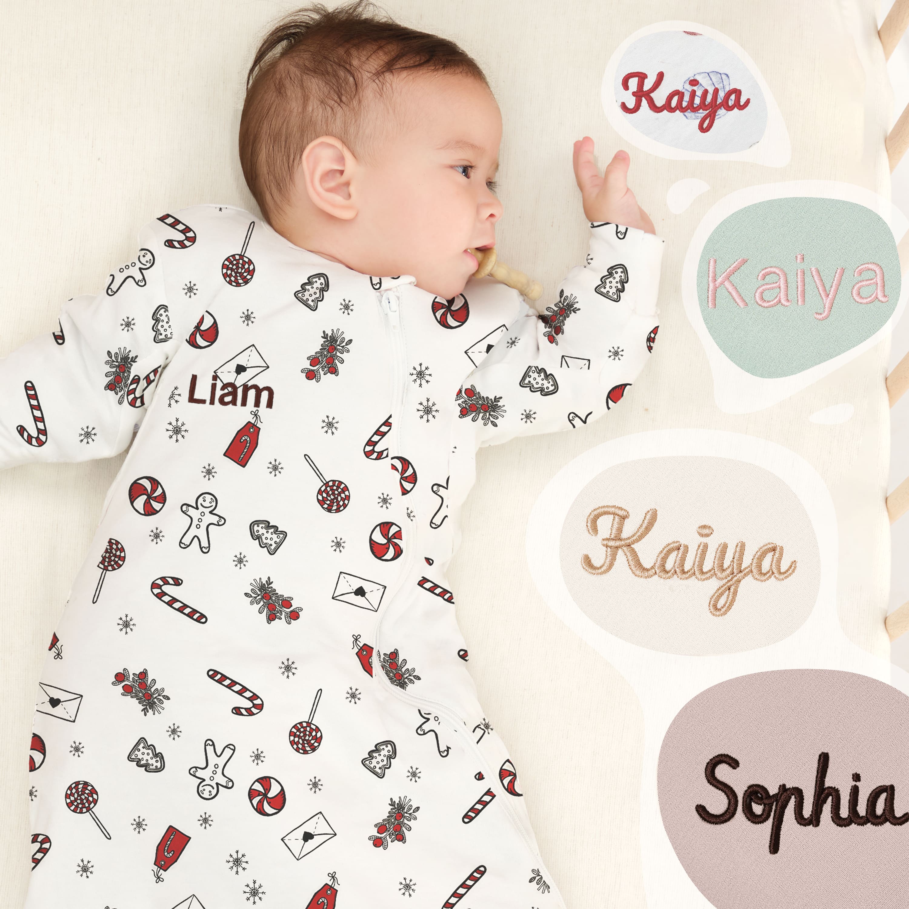 Organic Cotton & Camel Wool Warm Long Sleeve Sleep Sack Walker 2.5 TOG - Sweet Holiday Embroidery