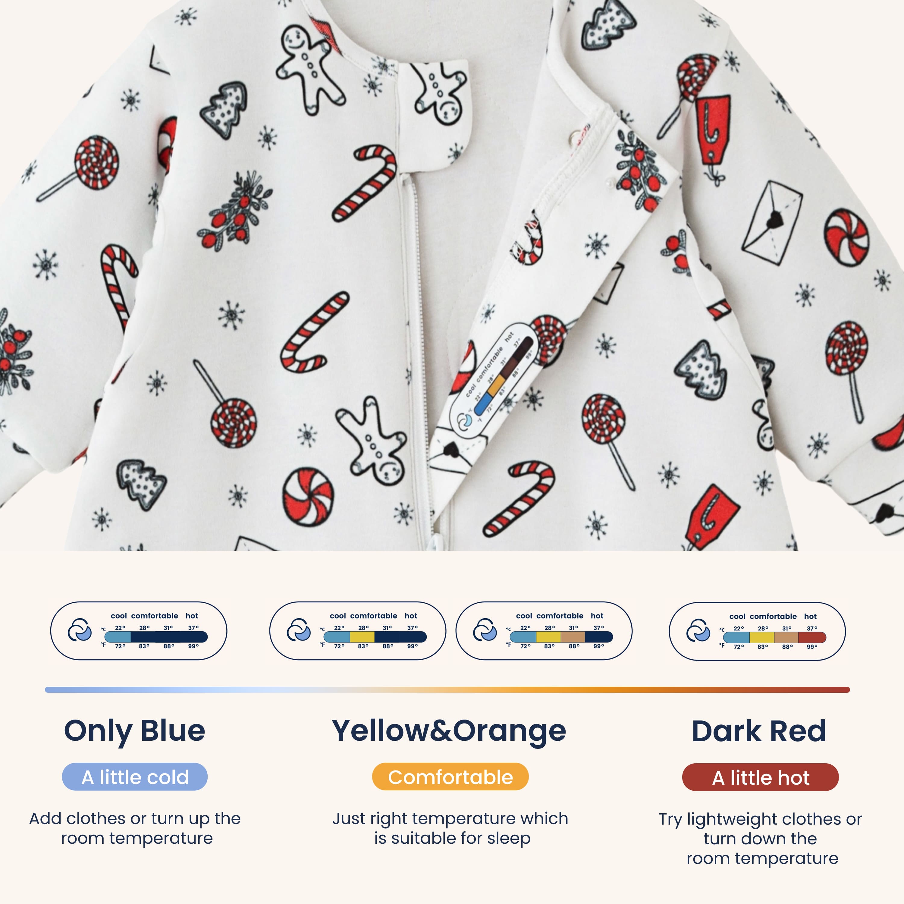 Warm Long Sleeve Sleep Sack Walker 2.5 TOG - Organic Cotton & Camel Wool - Sweet Holiday Temperature sticker