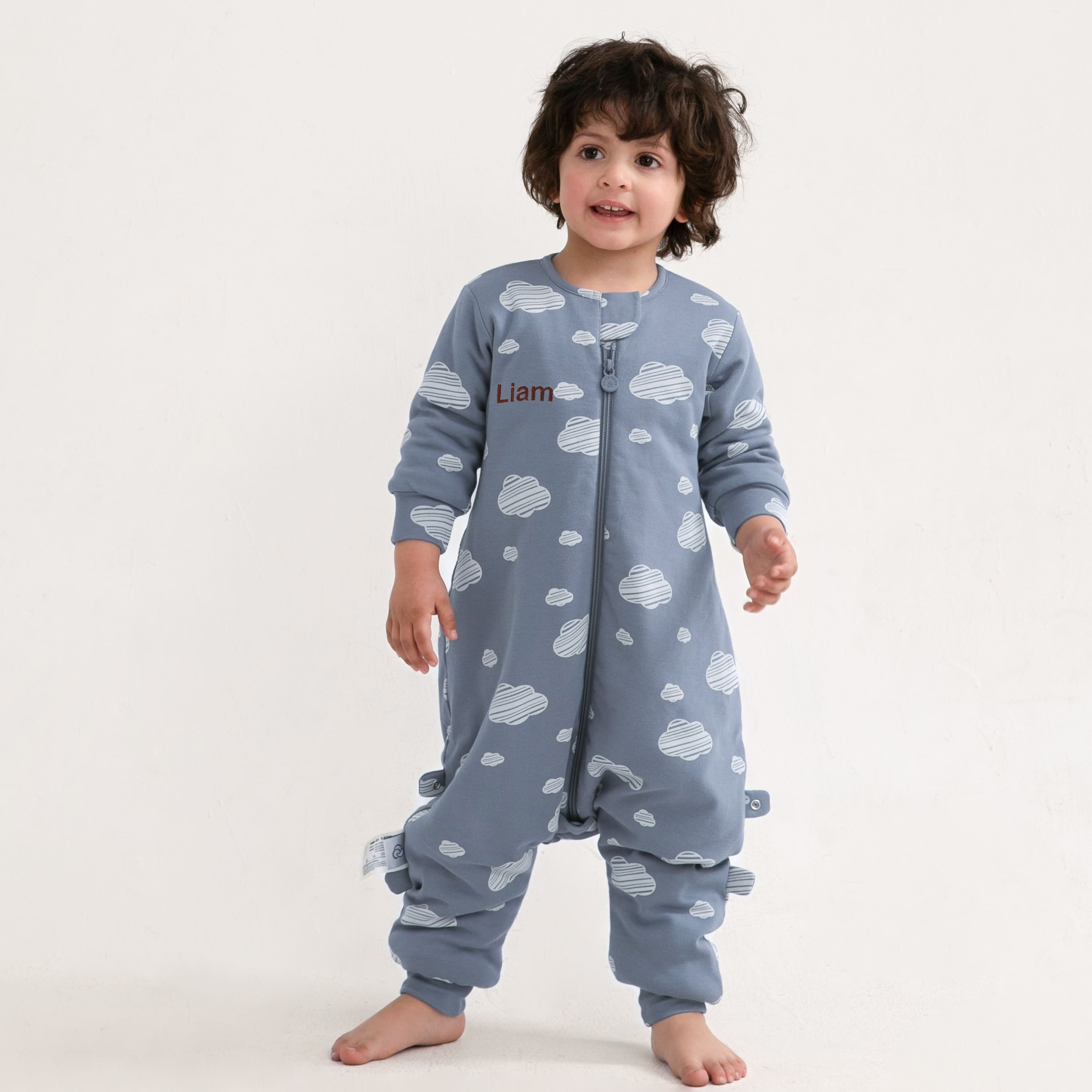 Warm Long Sleeve Sleep Sack Walker 2.5 TOG - Organic Cotton & Camel Wool - Blue Sky - Boy standing