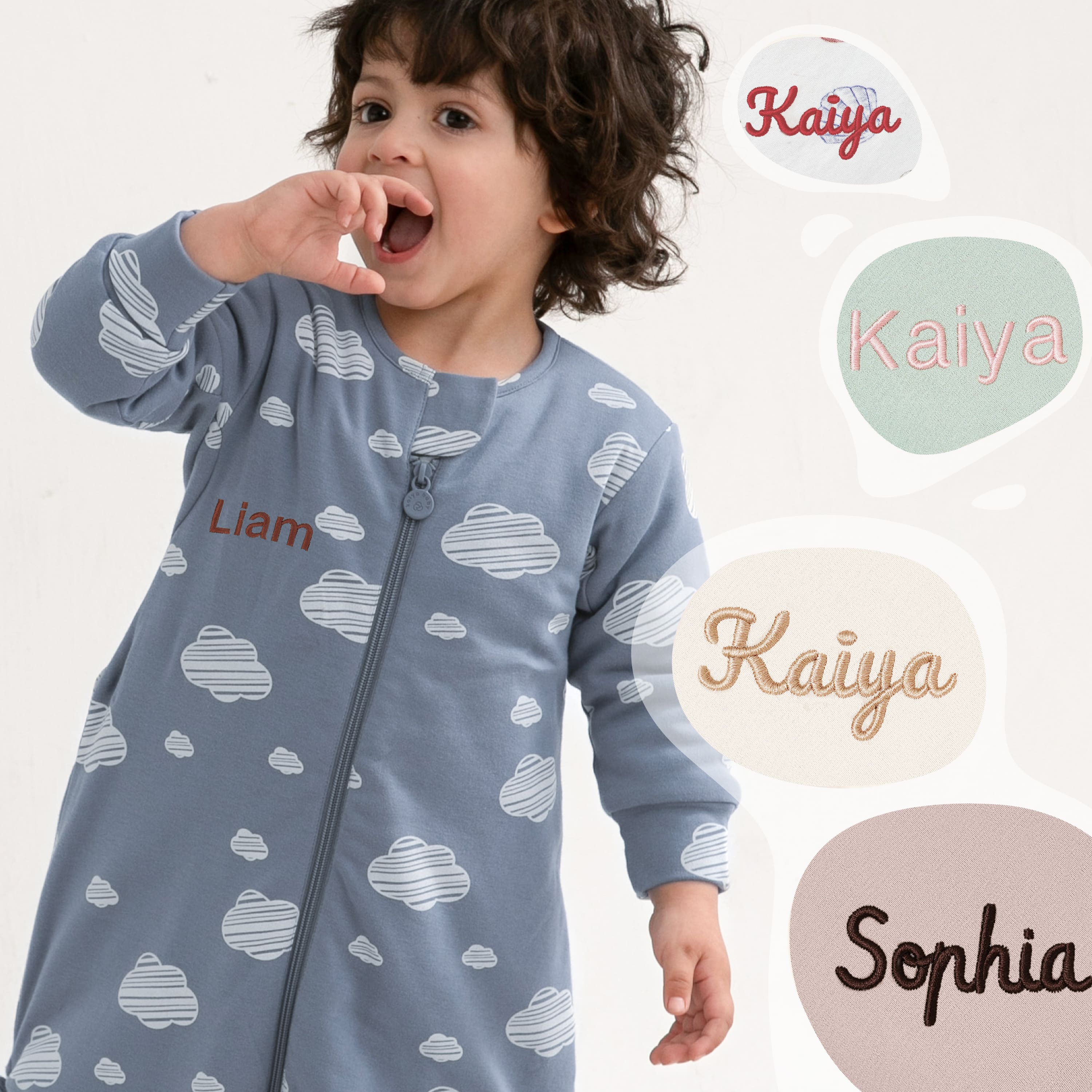 Warm Long Sleeve Sleep Sack Walker 2.5 TOG - Organic Cotton & Camel Wool - Blue Sky - Embroidery