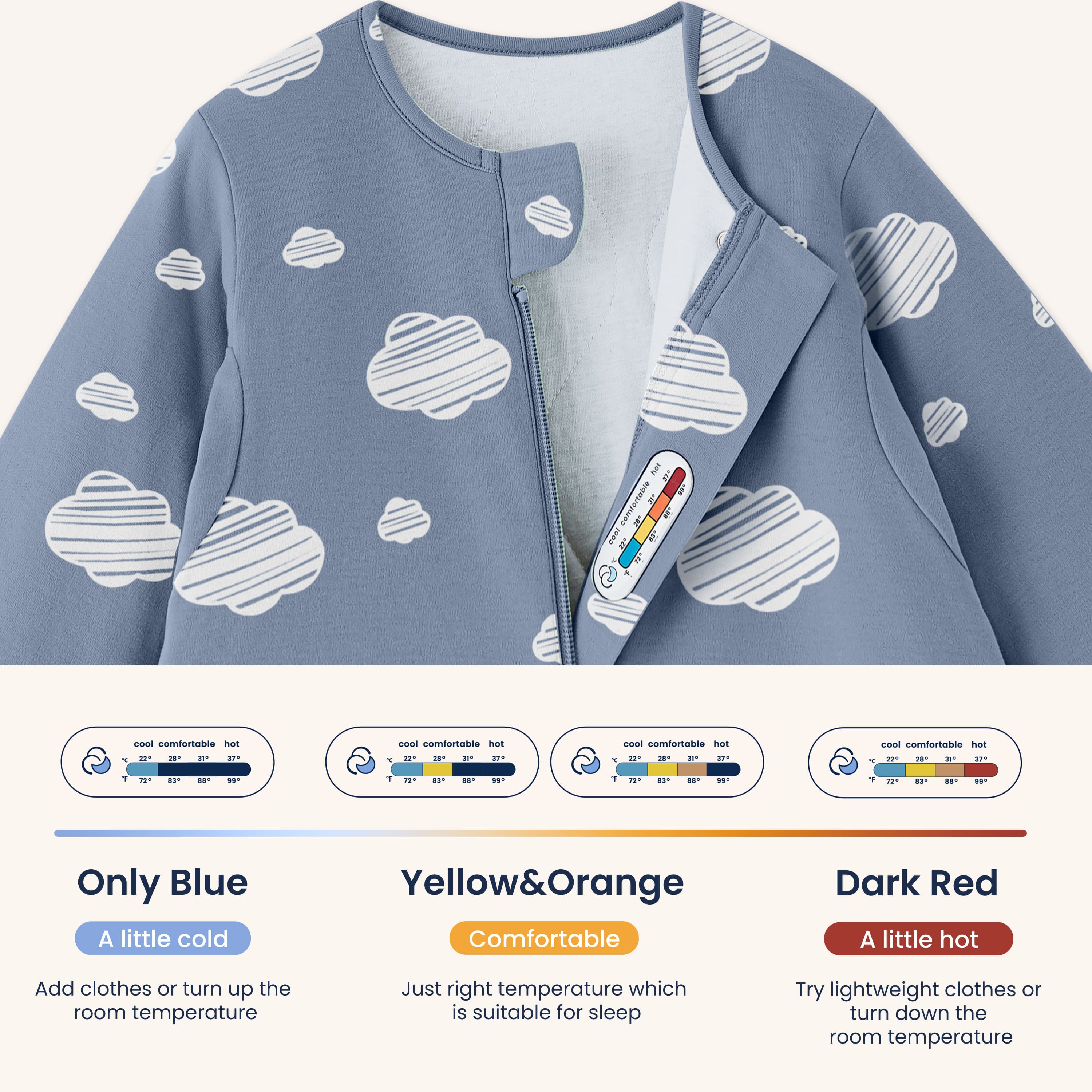 Warm Long Sleeve Sleep Sack Walker 2.5 TOG - Organic Cotton & Camel Wool - Blue Sky - Sticker