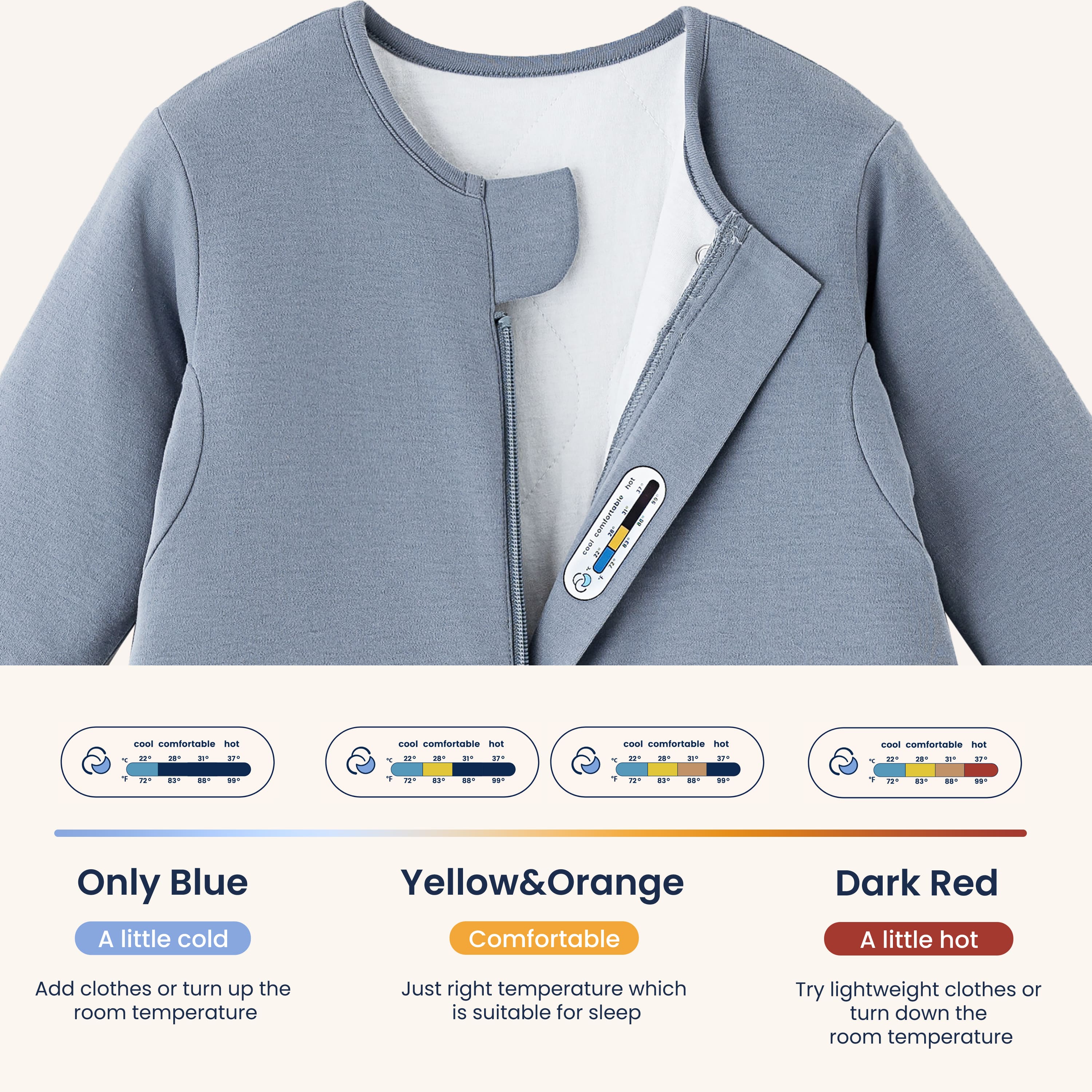 Winter Long Sleeve Sleep Sack Walker 3.5 TOG - Organic Cotton & Camel Wool - Misty Blue