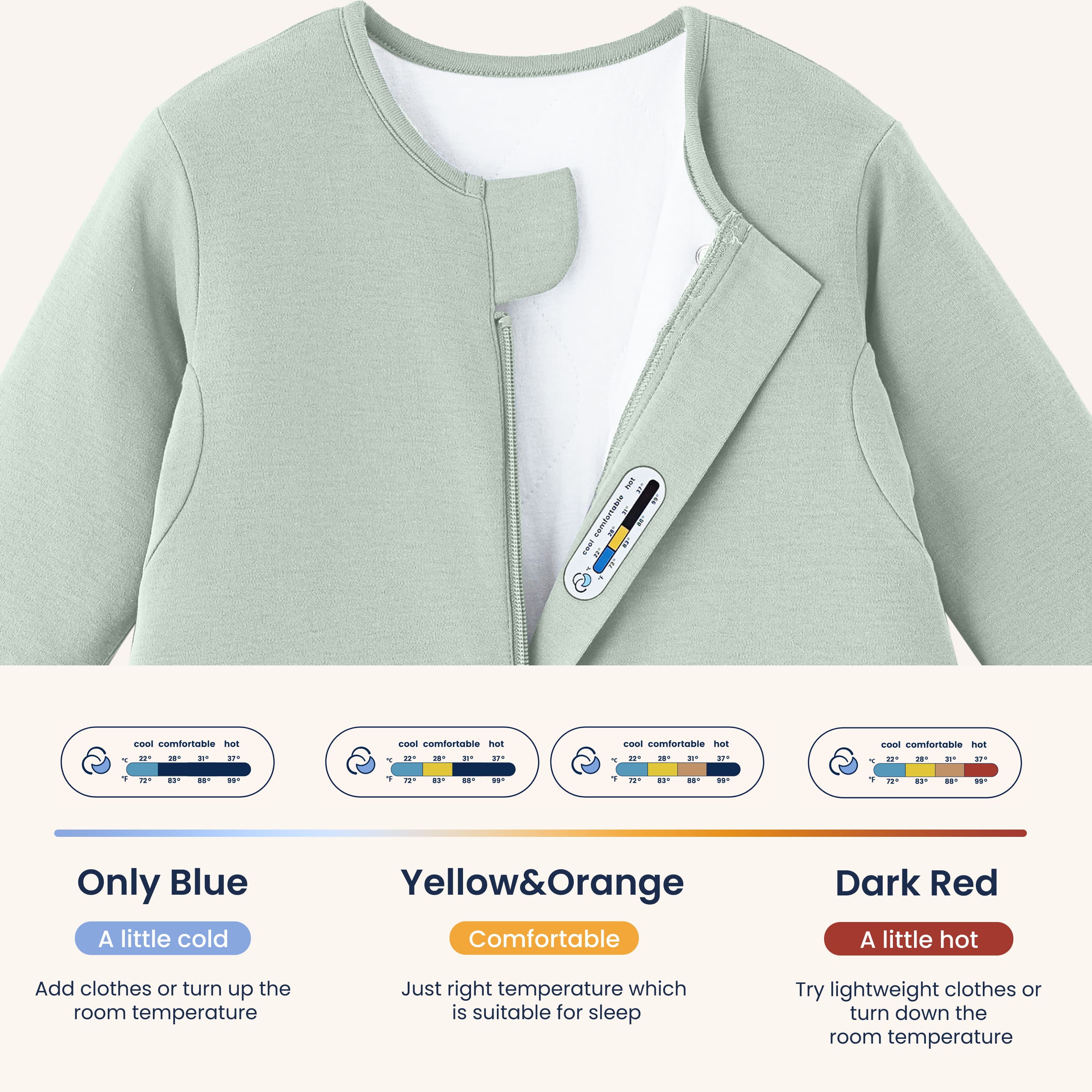 Organic Cotton & Camel Wool Winter Long Sleeve Sleeping Bag With Legs 3.5 TOG - Pea Green