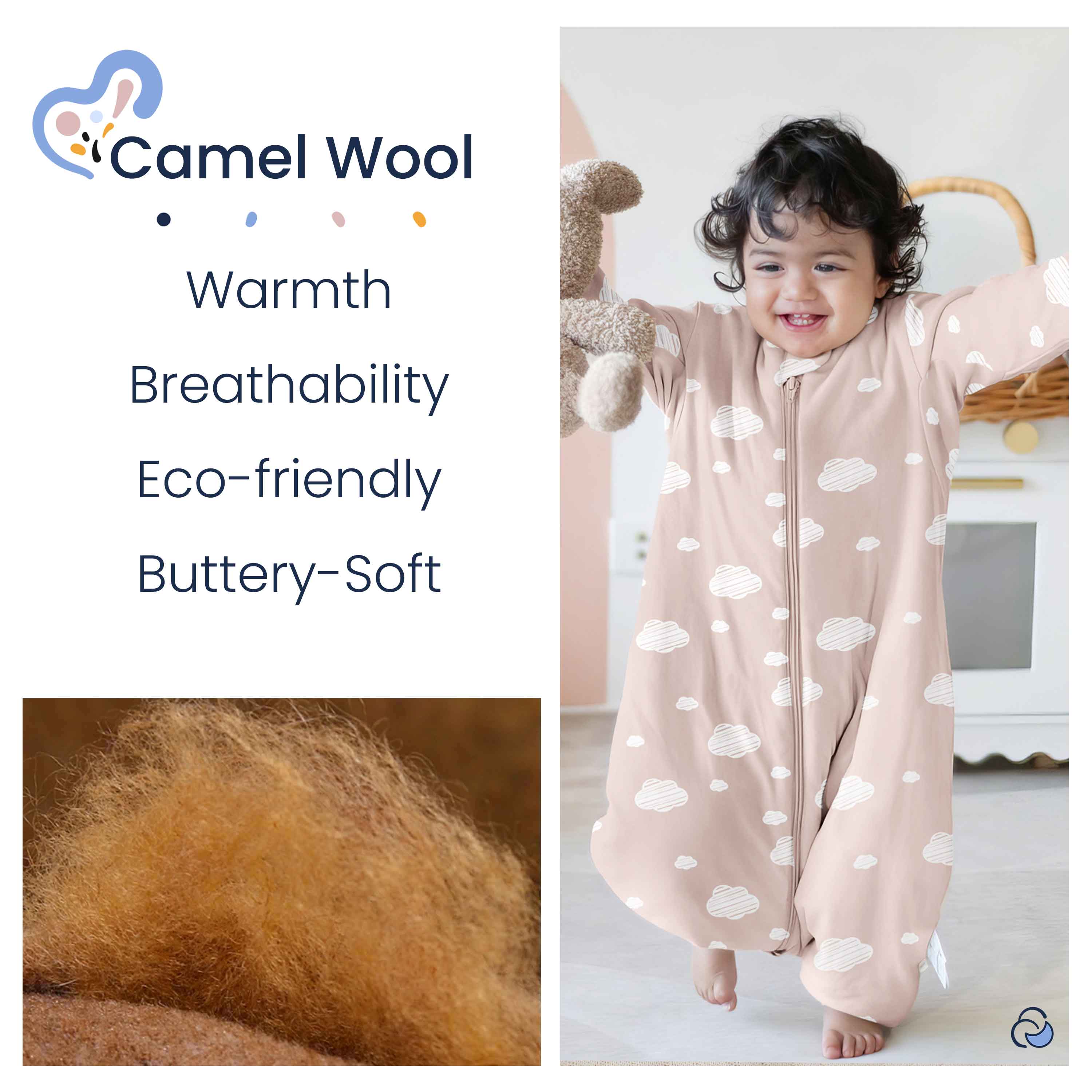 Organic Cotton & Camel Wool Warm Long Sleeve Sleep Sack Walker 2.5 TOG - Pink Sky