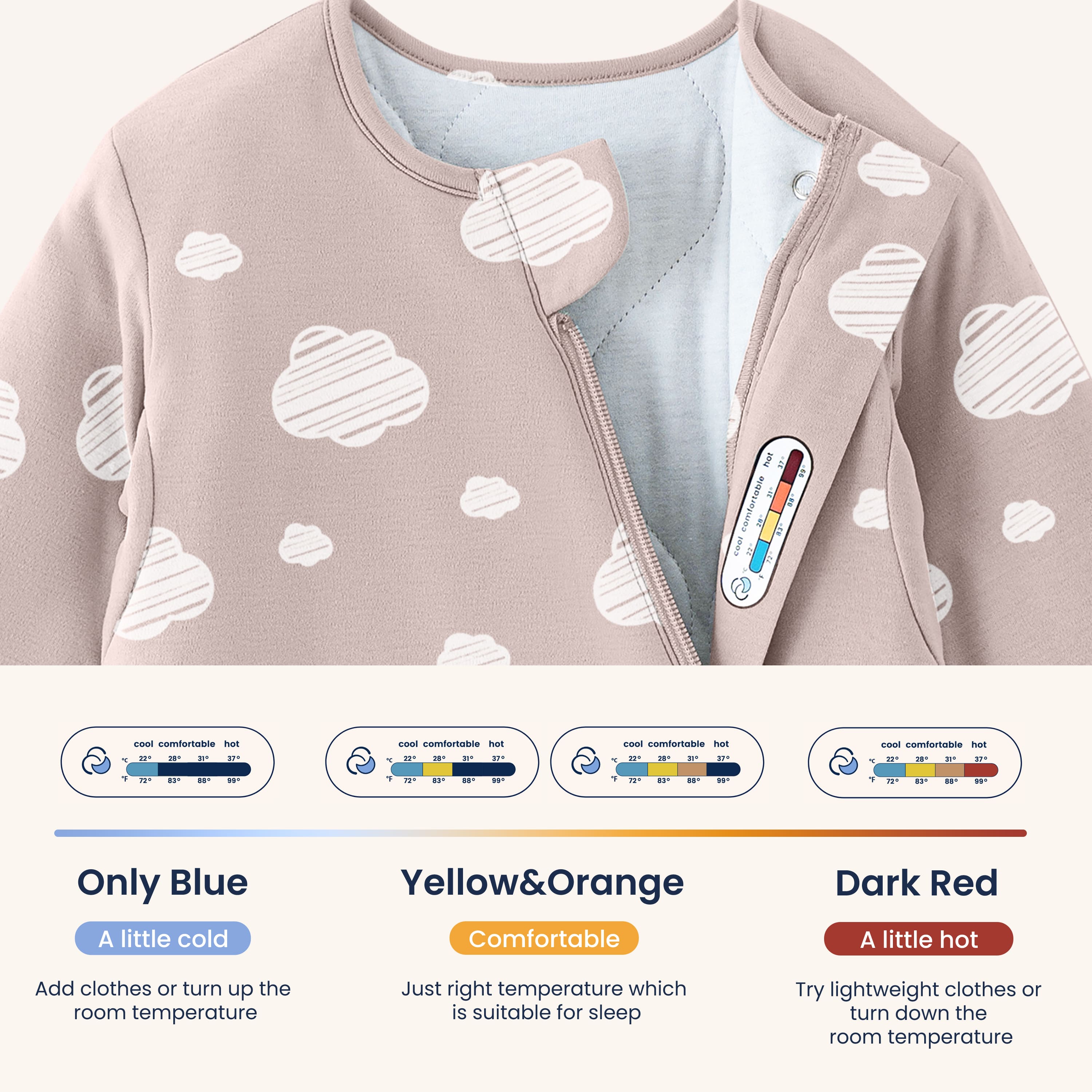 Winter Long Sleeve Sleep Sack 3.5 TOG - Organic Cotton & Camel Wool - Pink Sky - sticker