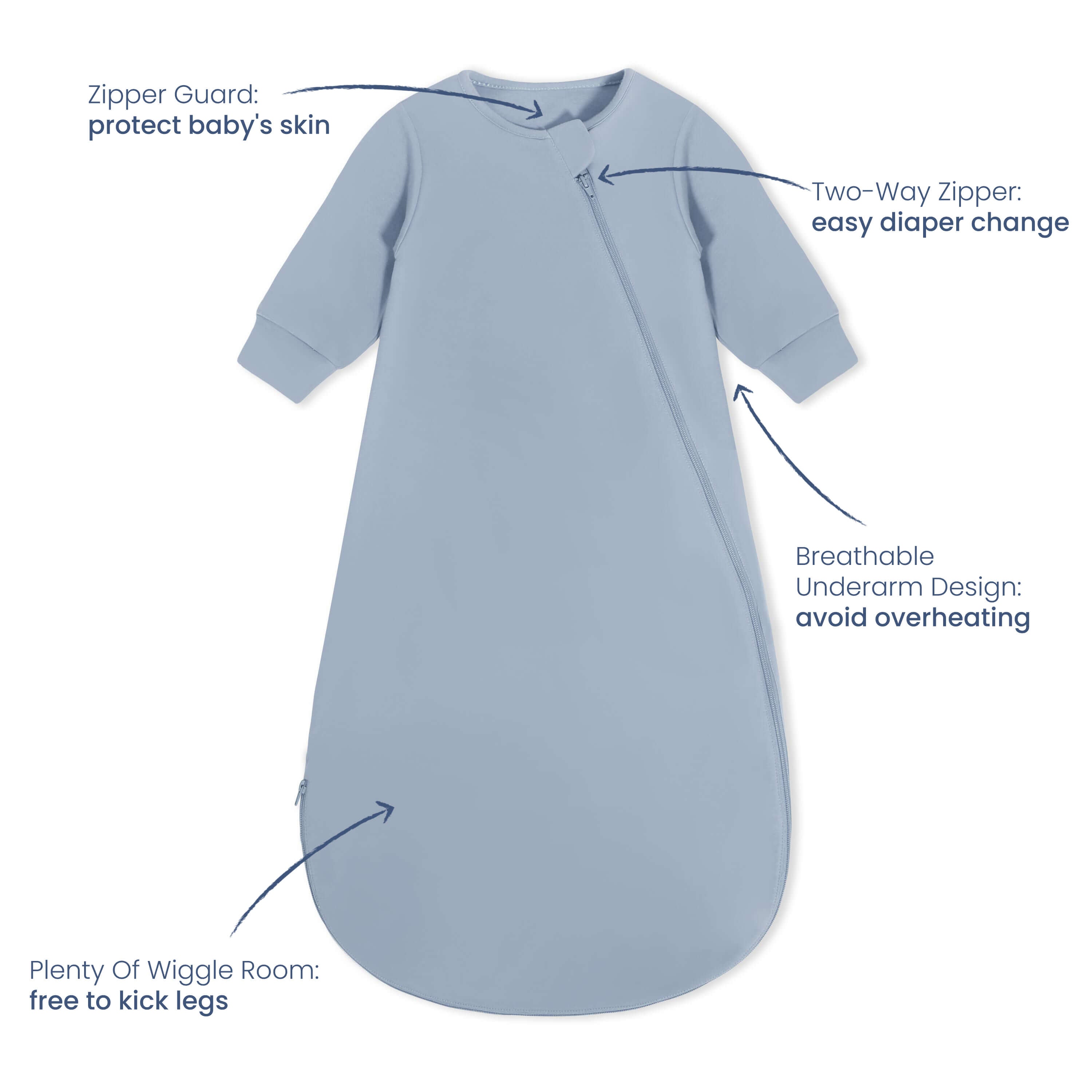 Organic Cotton Long Sleeve Sleeping Bag 0.5 TOG - Flint Stone