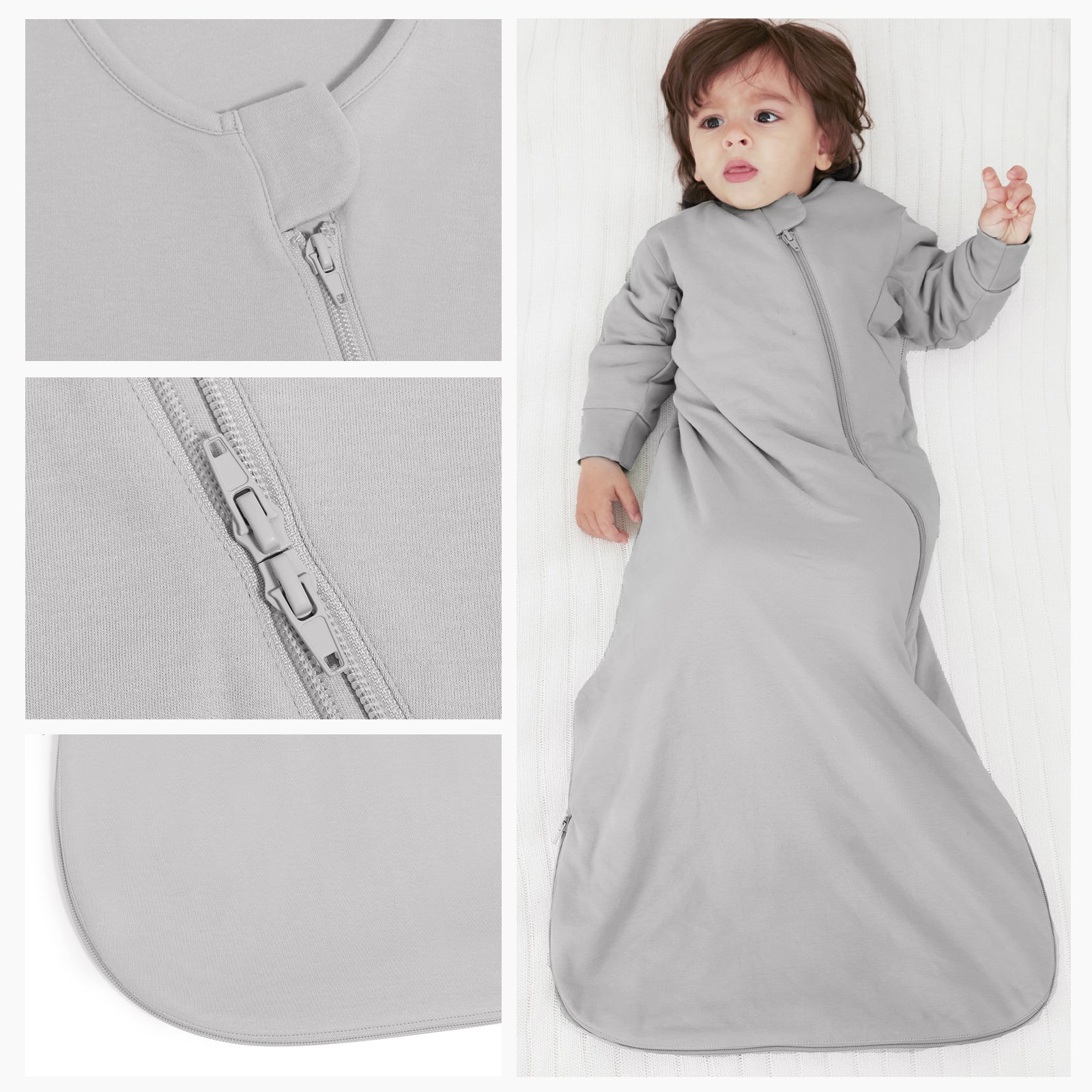 Organic Cotton & Camel Wool Long Sleeve Sleeping Bag 1.0 TOG - Stone Gray