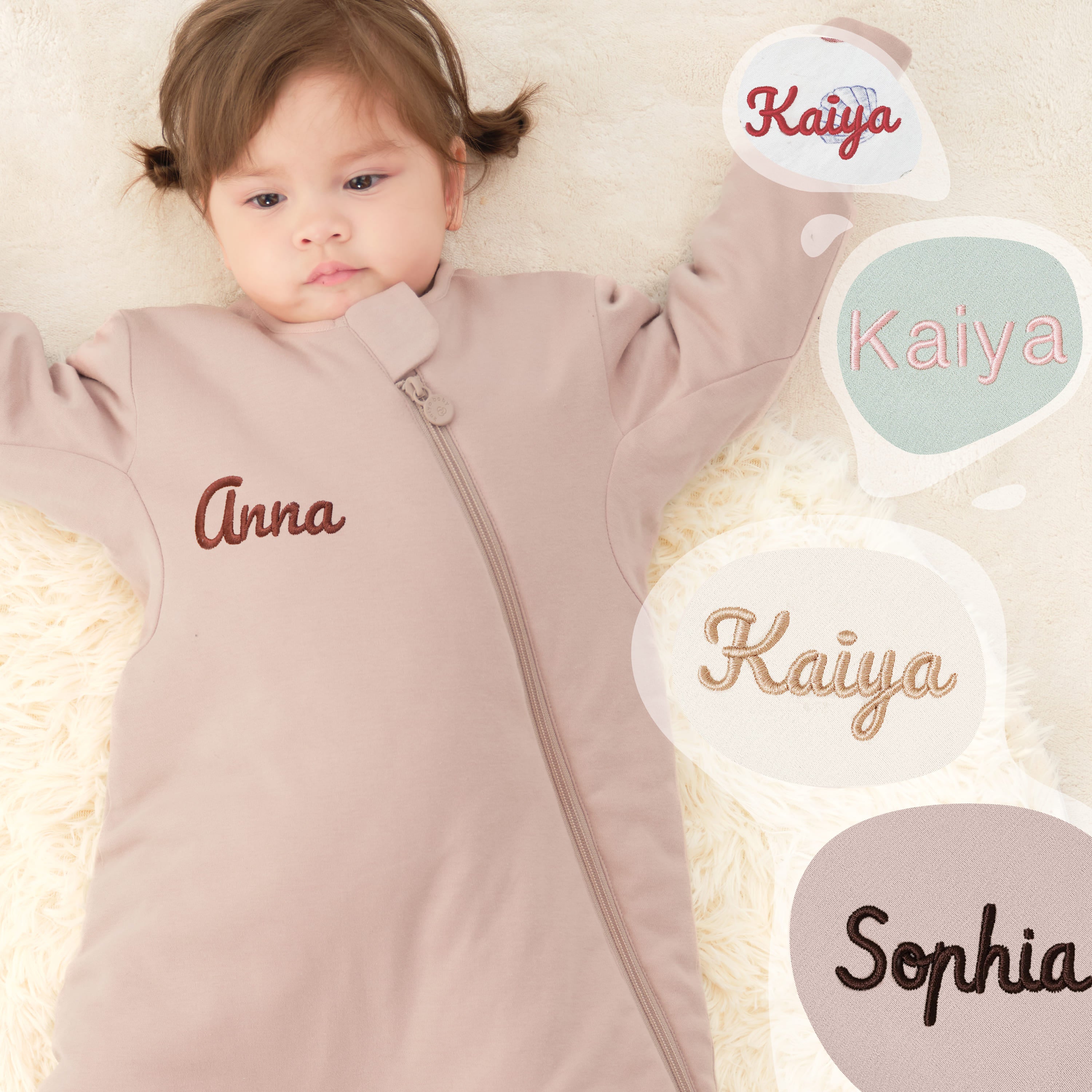 Sleep Suit Sack 3-in-1 2.5 TOG - Organic Cotton & Camel Wool - Dusty Pink Embroidery