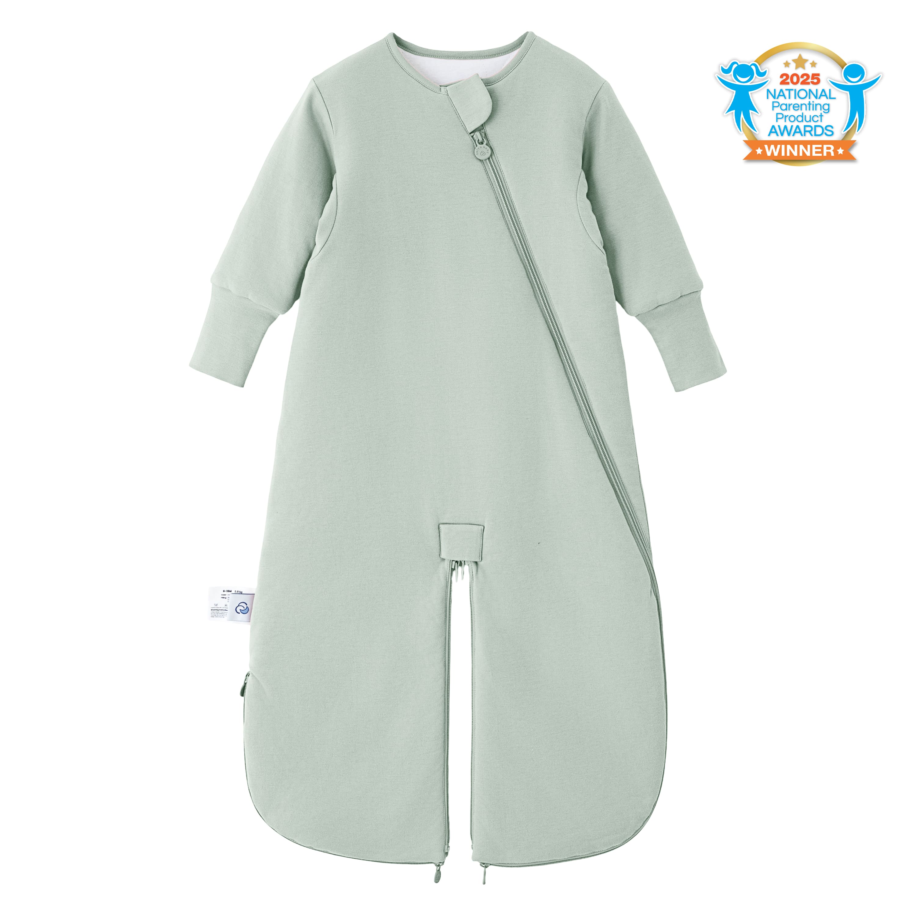 Sleep Suit Sack 3-in-1 2.5 TOG - Organic Cotton & Camel Wool - Pea Green