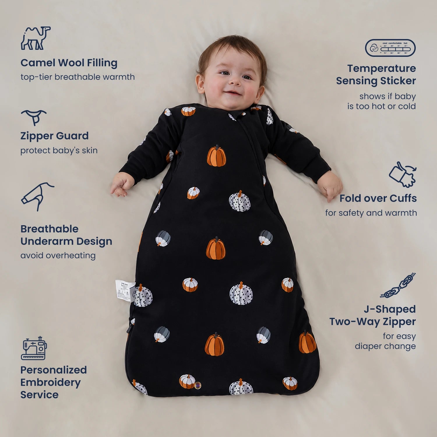 warm-long-sleeve-sleep-sack-2-5-tog-organic-cotton-camel-wool-pumpkin-dots