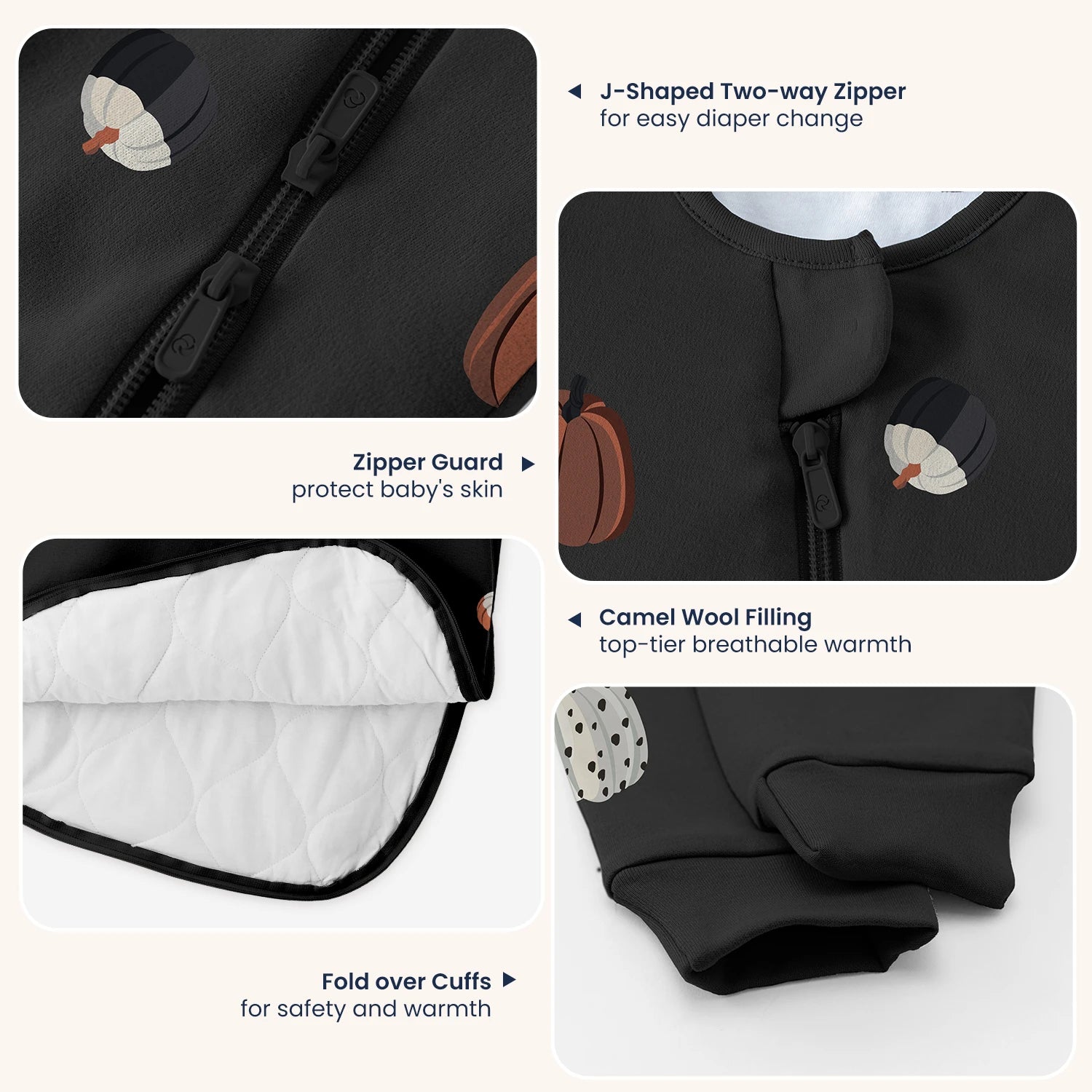 warm-long-sleeve-sleep-sack-2-5-tog-organic-cotton-camel-wool-pumpkin-dots-design