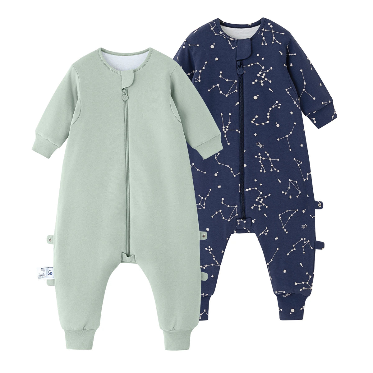 warm-long-sleeve-sleep-sack-walker-2-pack-2-5-tog-organic-cotton-camel-wool-constellation-pea-green