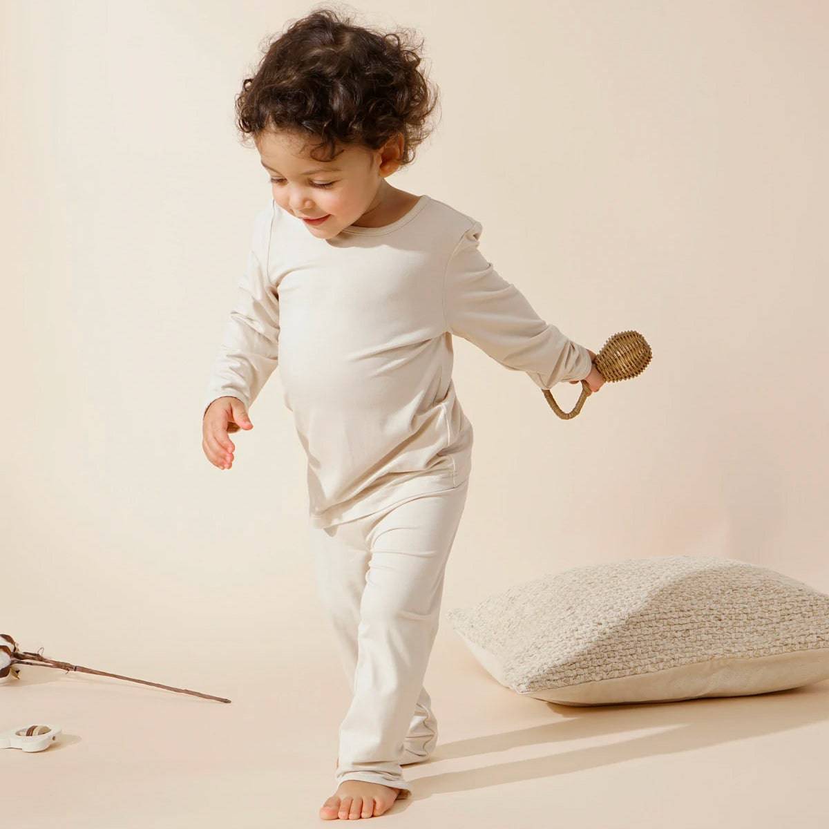 Bamboo Baby Toddler Long Sleeve Pajama Set - Creamy White