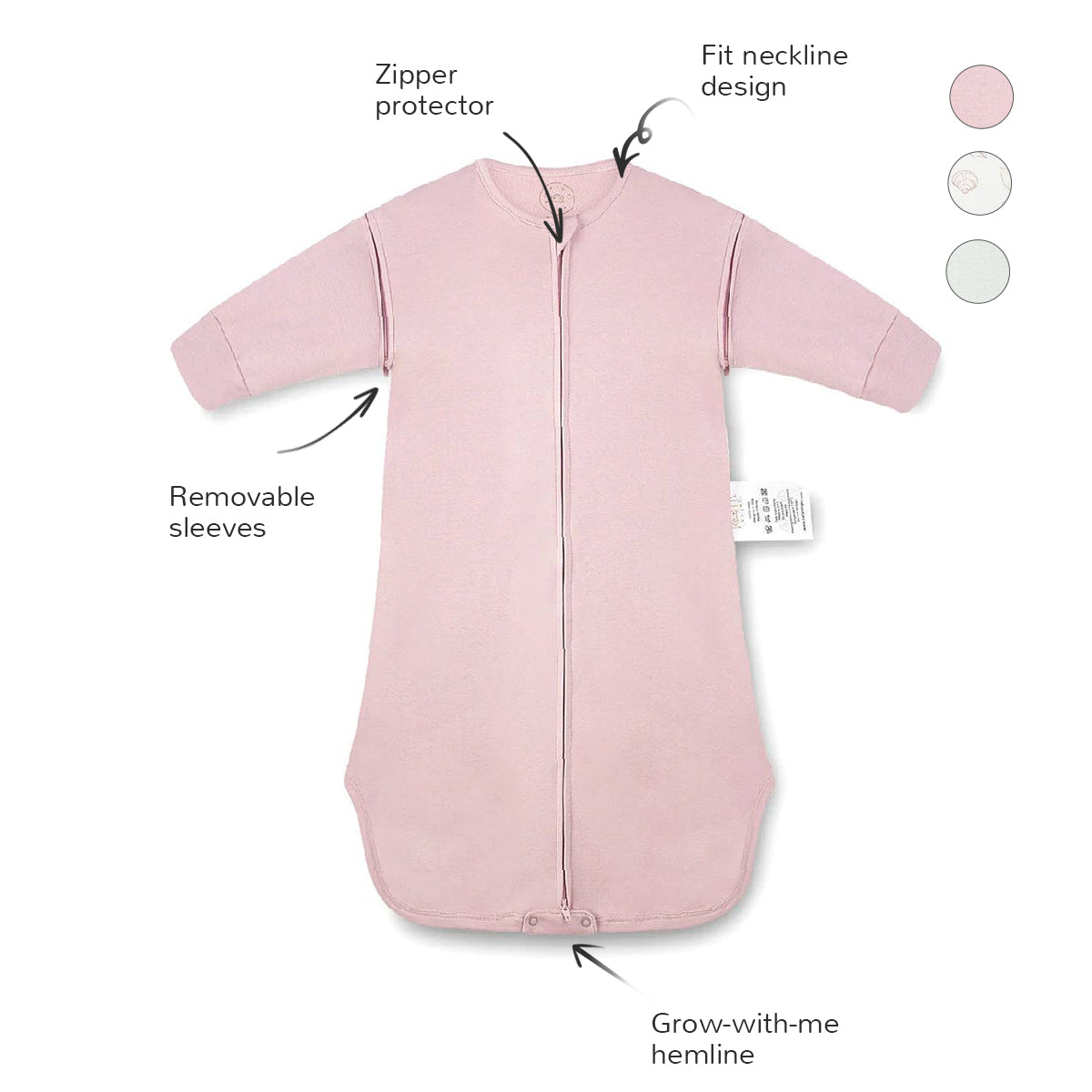 Front Opening Long Sleeve Sleep Sack - Cameo Pink