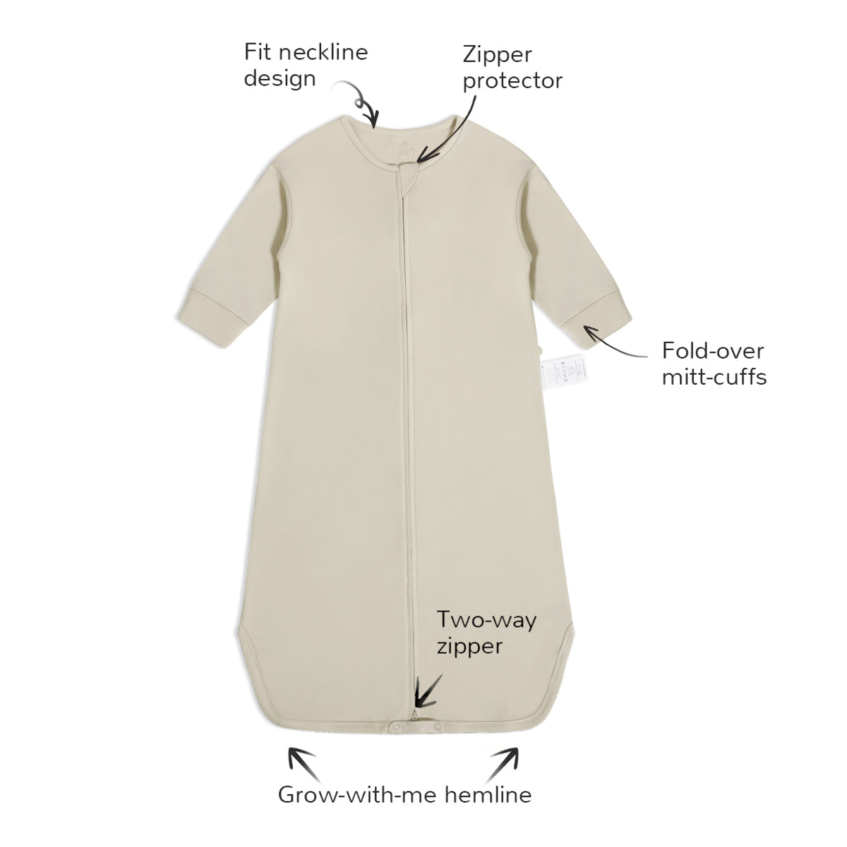 Front Opening Long Sleeve Sleep Sack - Khaki