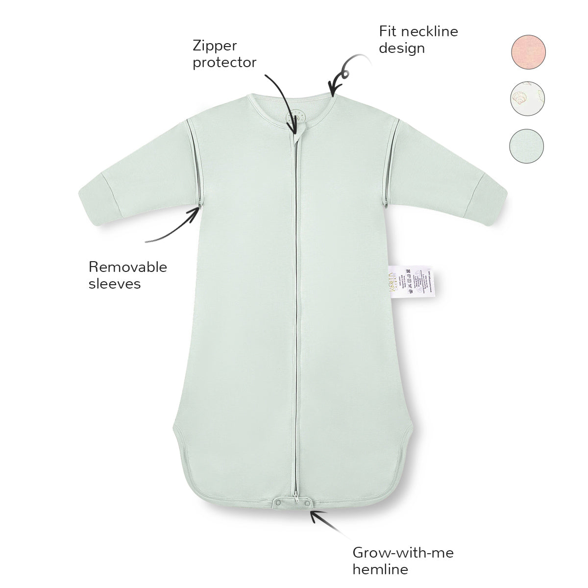 Front Opening Long Sleeve Sleep Sack - Whisper Green