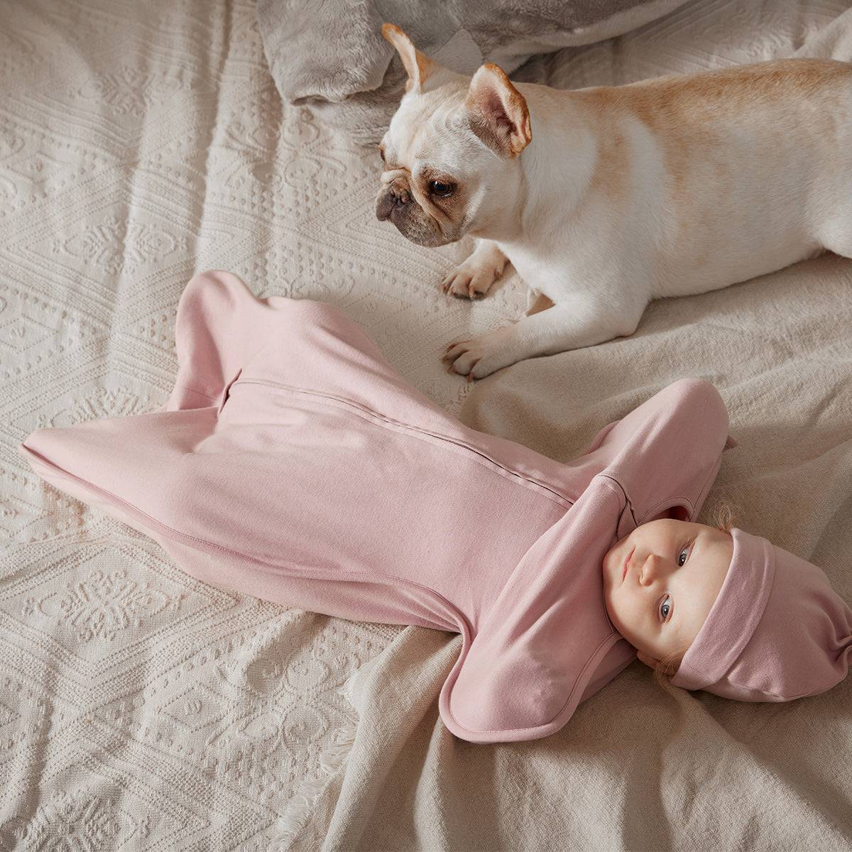 Front Opening Zip Up Swaddle - Cameo Pink