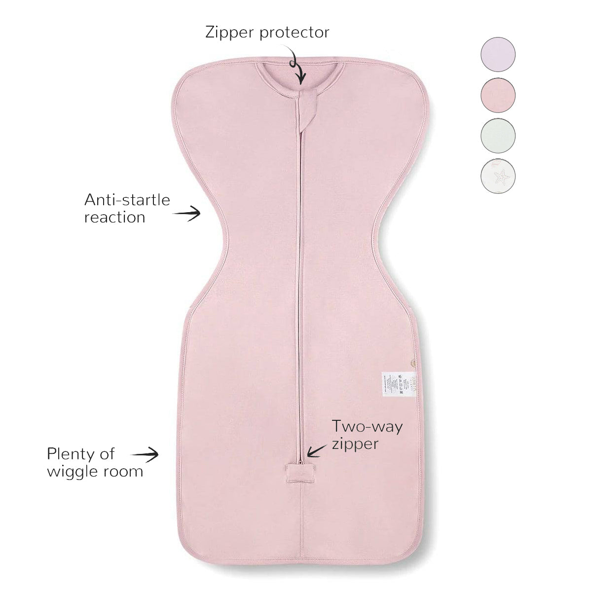 Front Opening Zip Up Swaddle - Cameo Pink