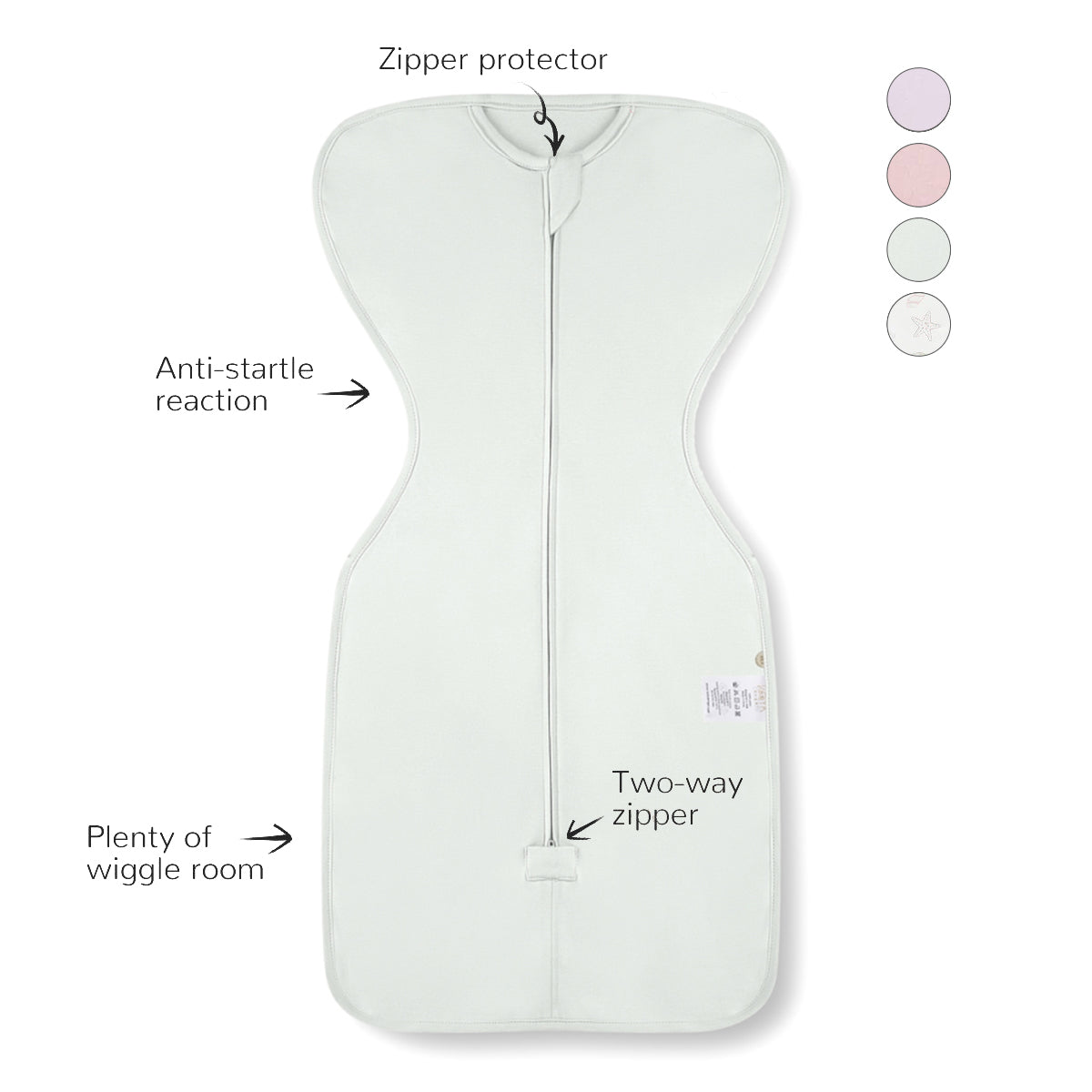 Front Opening Zip Up Swaddle - Whisper Green