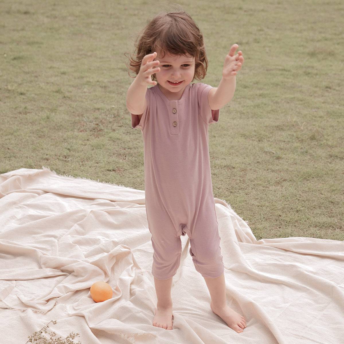 Half Sleeves Button Custom Romper - Cameo Pink