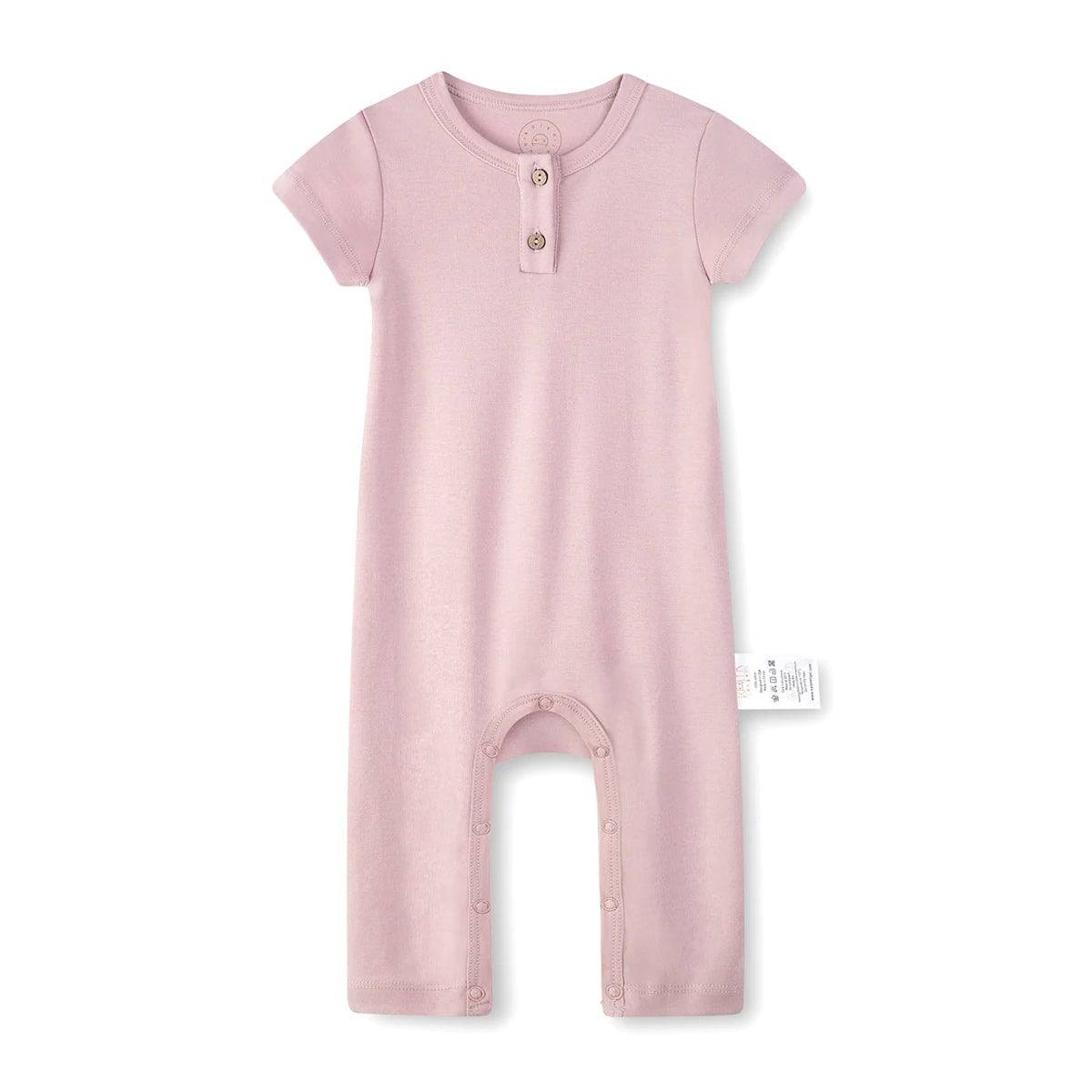 Half Sleeves Button Custom Romper - Cameo Pink