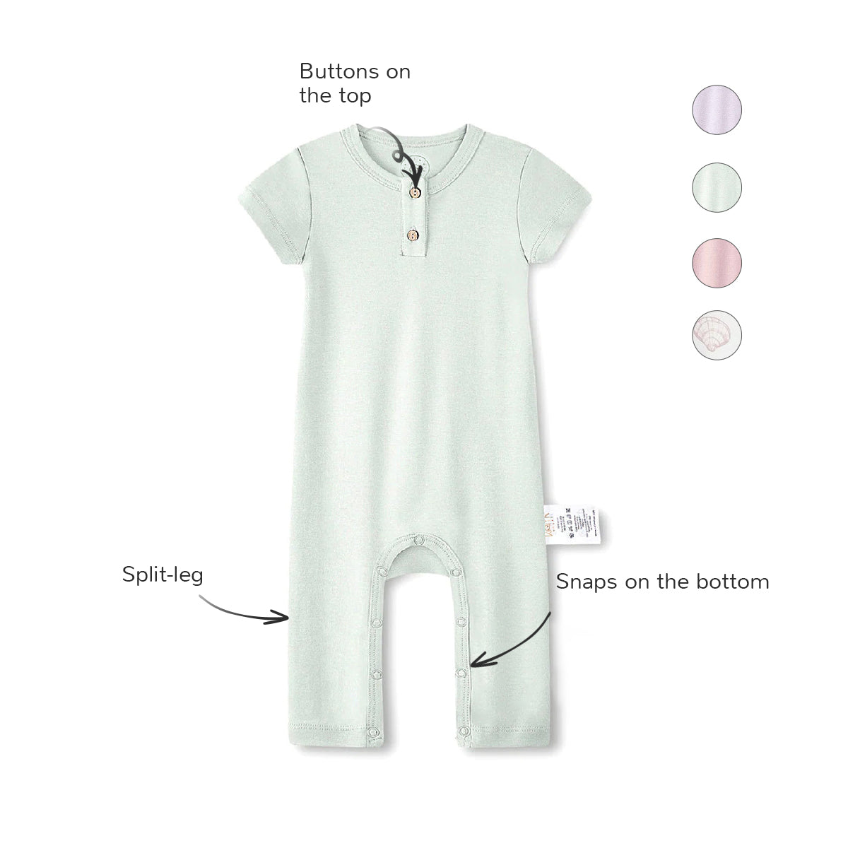 Half Sleeves Button Custom Romper - Whisper Green