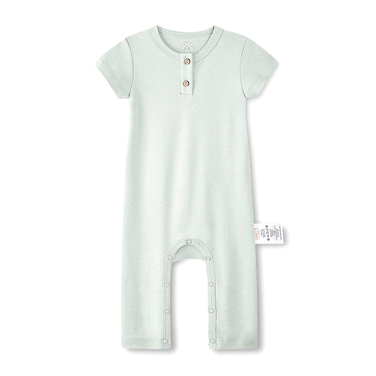Half Sleeves Button Custom Romper - Whisper Green