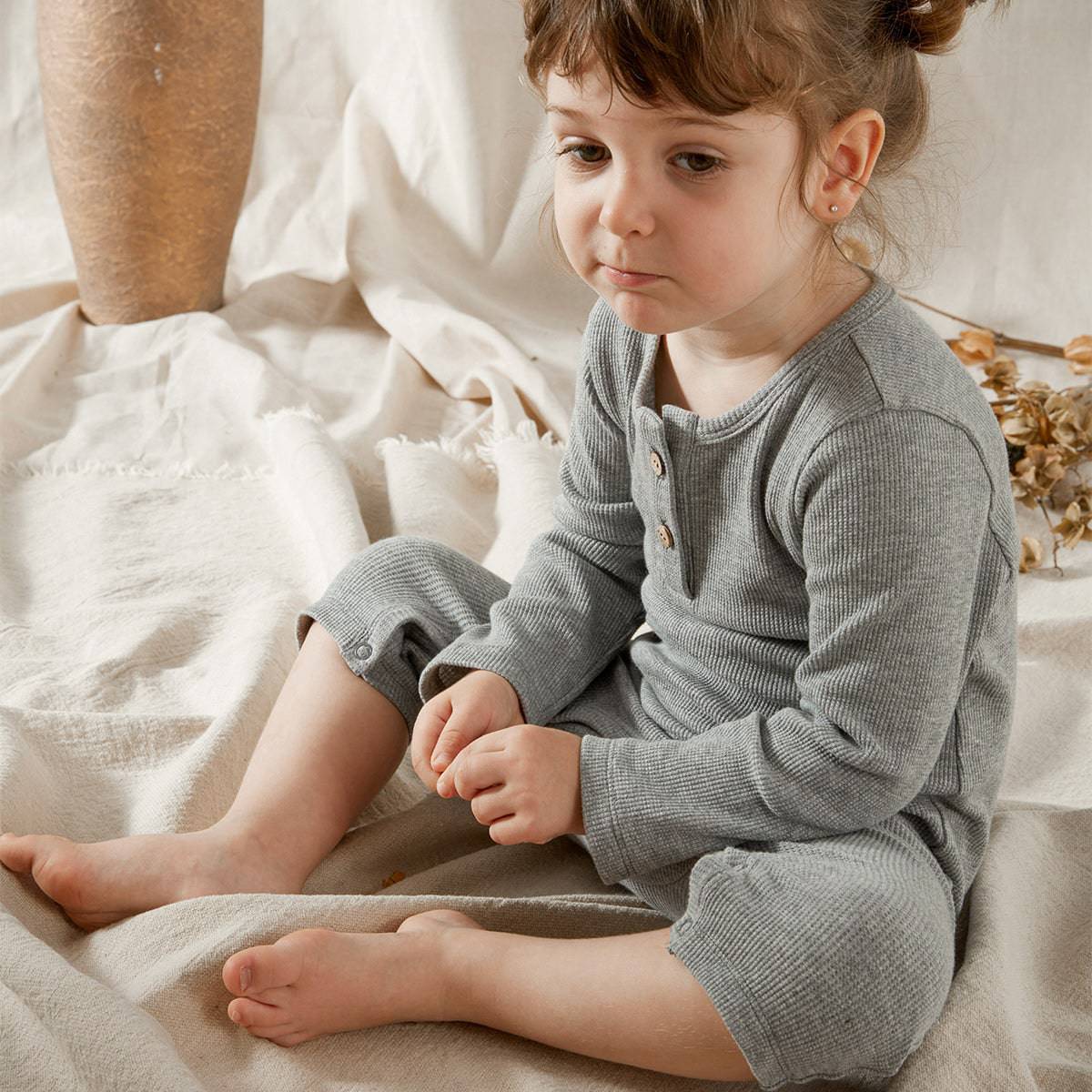 Long Sleeves Button Utility Romper - Dark Gray