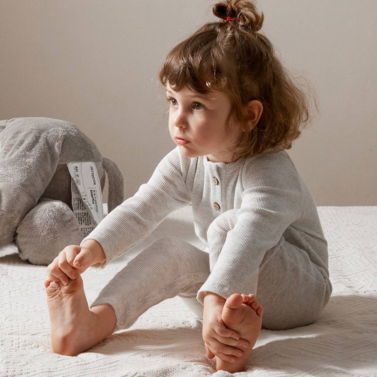 Long Sleeves Button Utility Romper - Light Gray