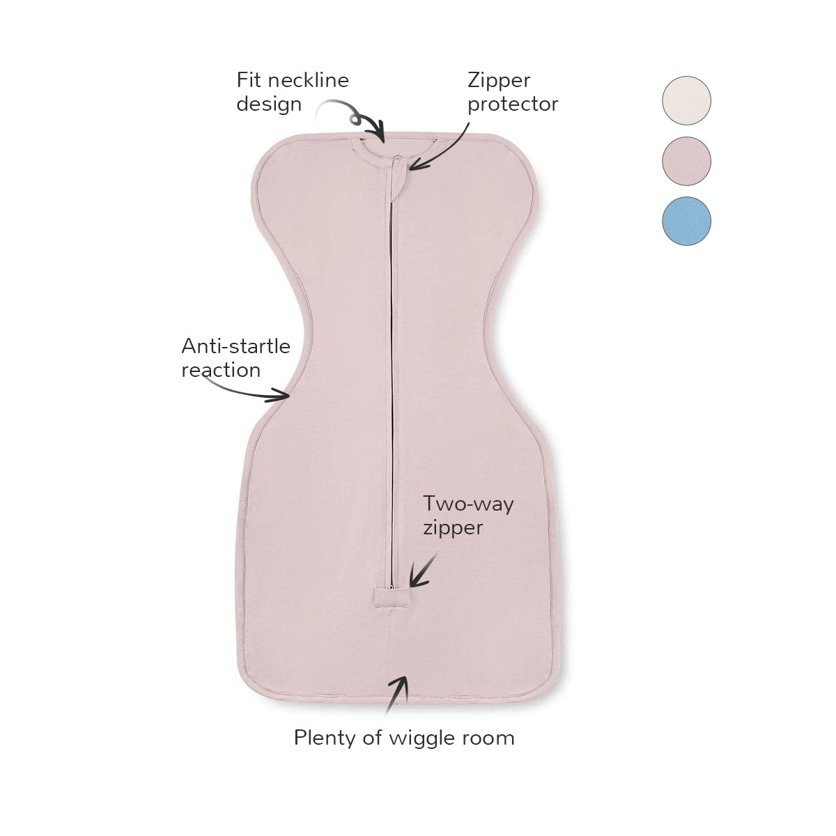 Newborn Front Opening Zip Up Swaddle 0.5 TOG - Dark Pink