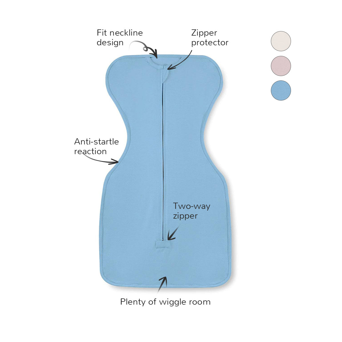 Newborn Front Opening Zip Up Swaddle 0.5 TOG - Grayish Blue