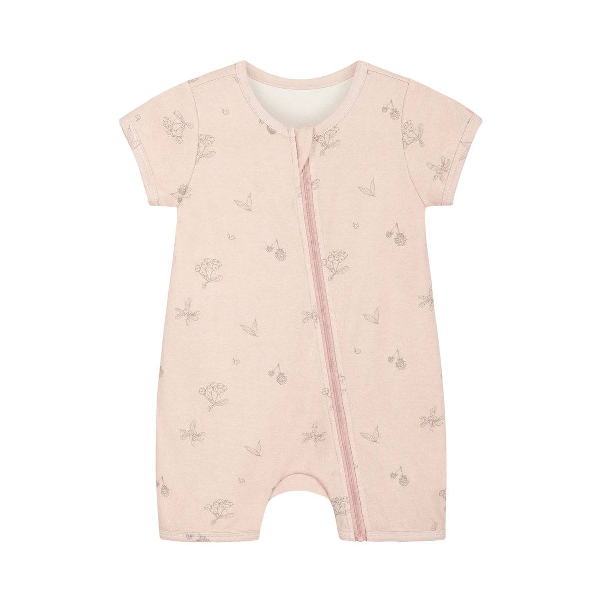 Organic Half Sleeves Zip Wrap Romper - Bacca Pink