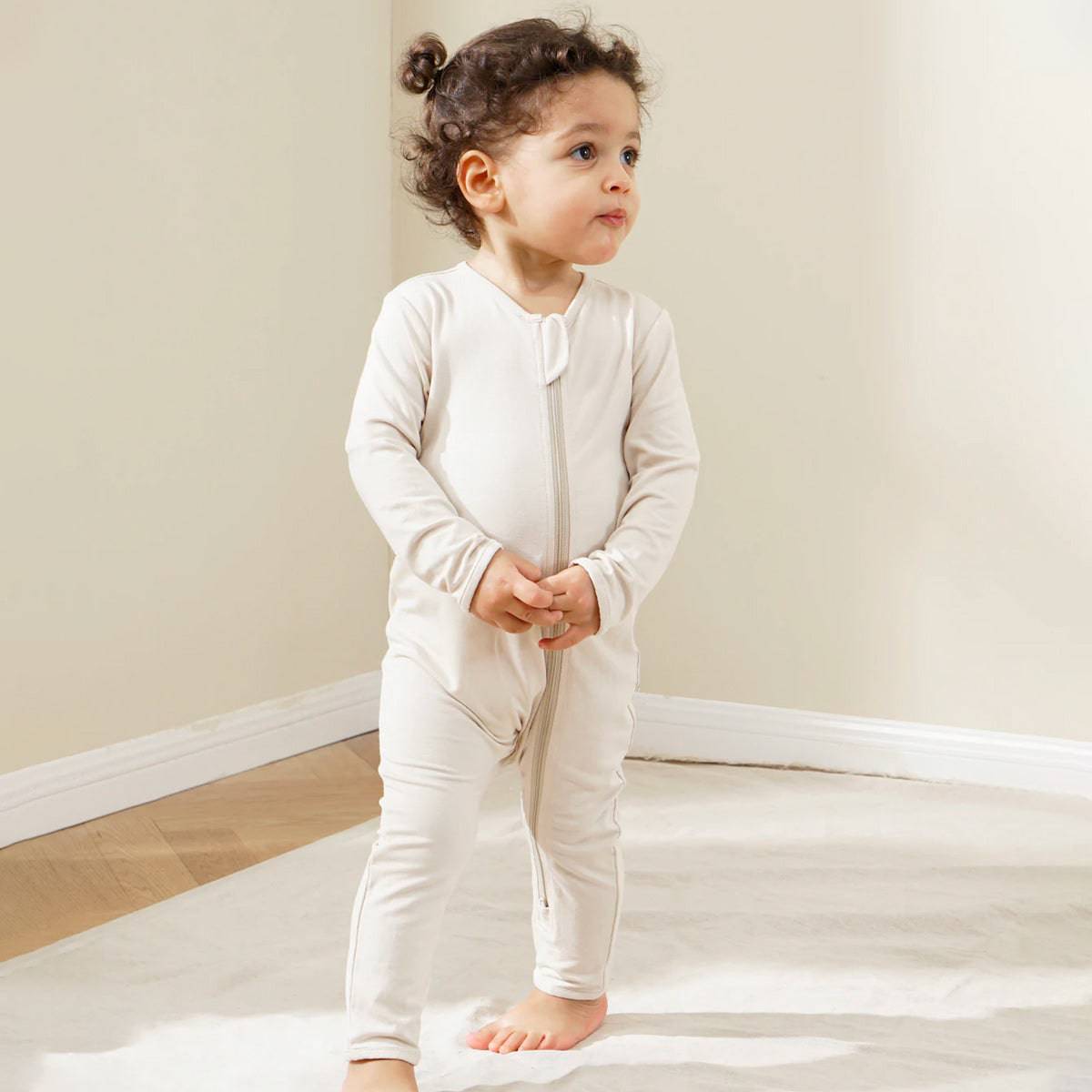 Zipper Baby Romper One Piece - Creamy White