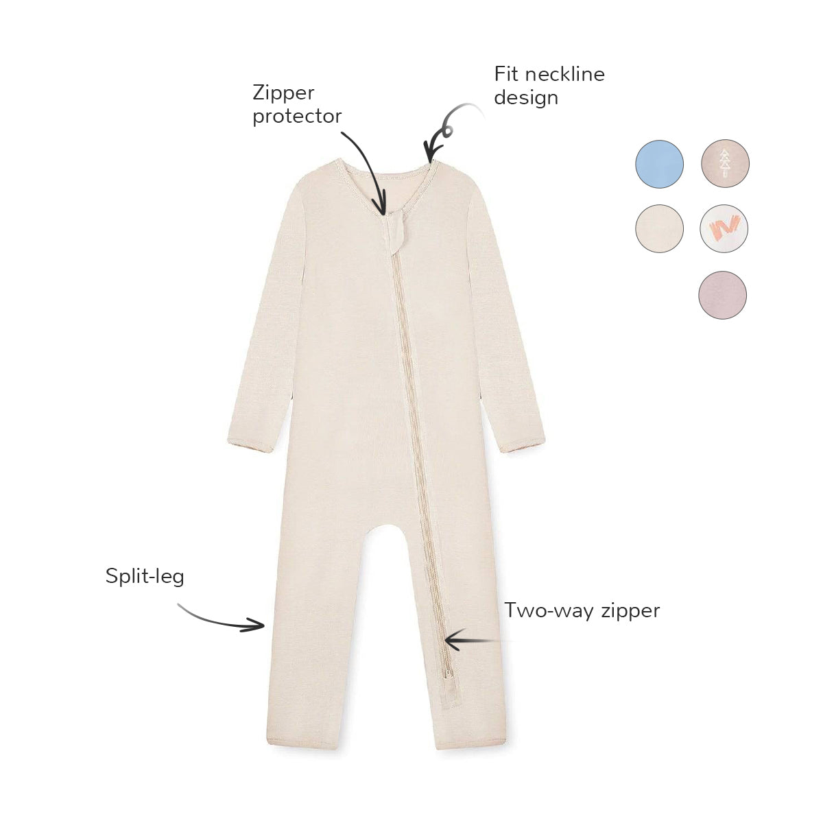 Zipper Baby Romper One Piece - Creamy White