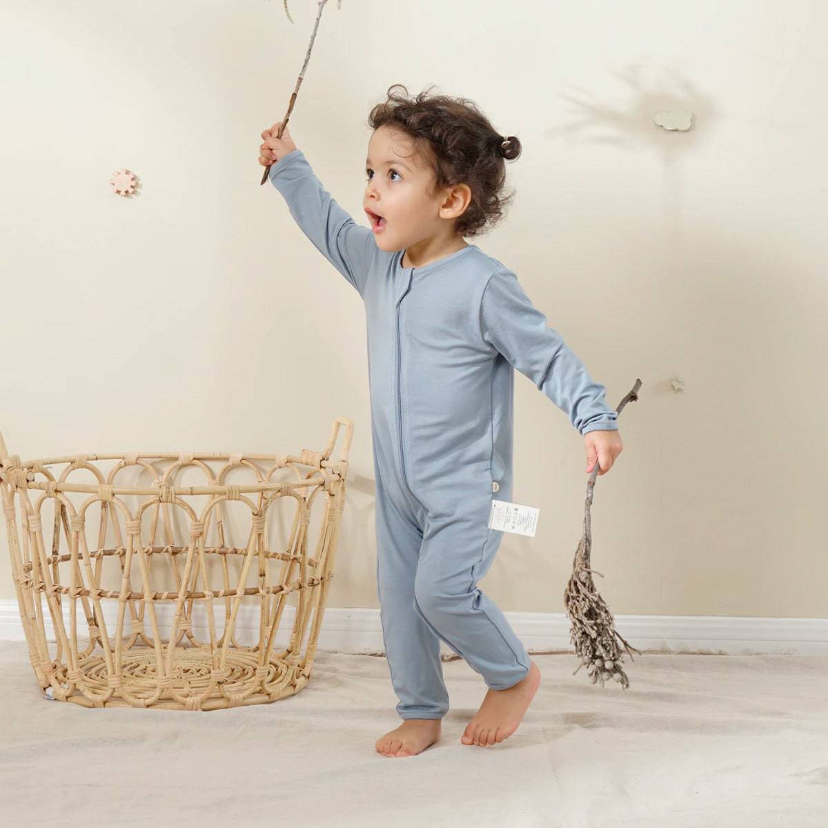 Zipper Baby Romper One Piece - Grayish Blue