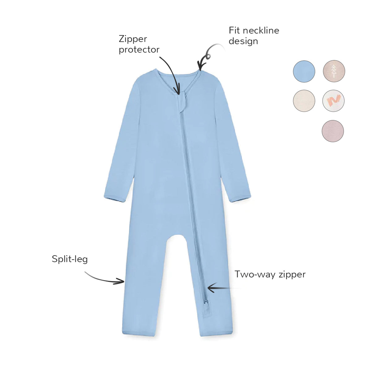 Zipper Baby Romper One Piece - Grayish Blue