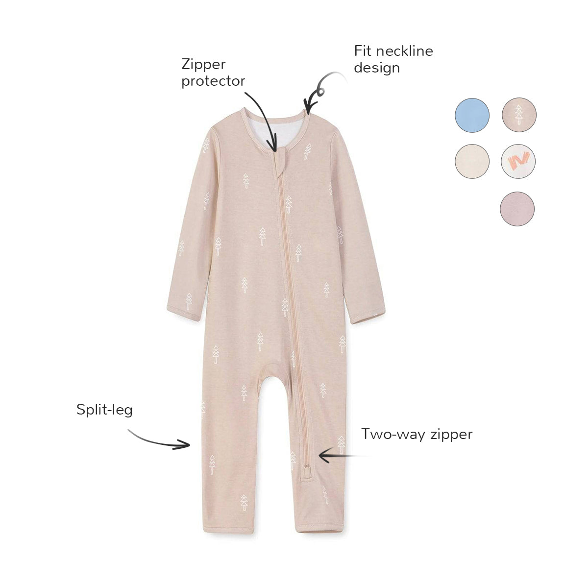 Zipper Baby Romper One Piece - Pine