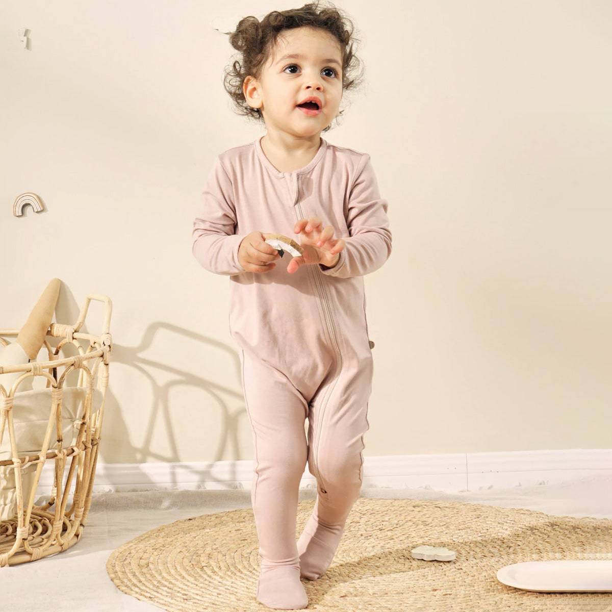 Zipper Romper Baby Footie Pajamas - Dark Pink