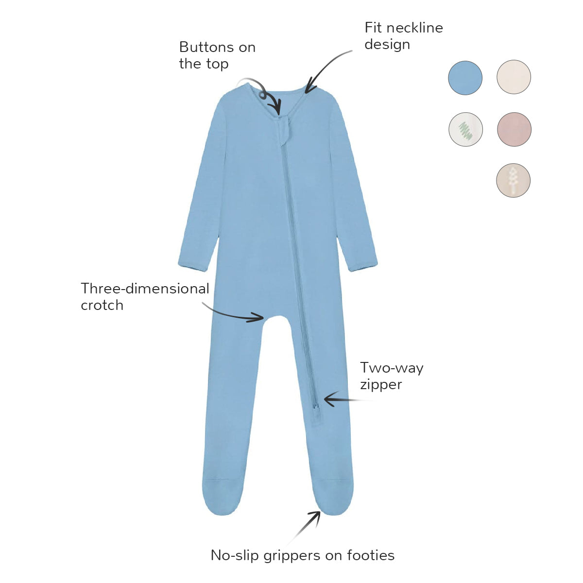 Zipper Romper Baby Footie Pajamas - Grayish Blue