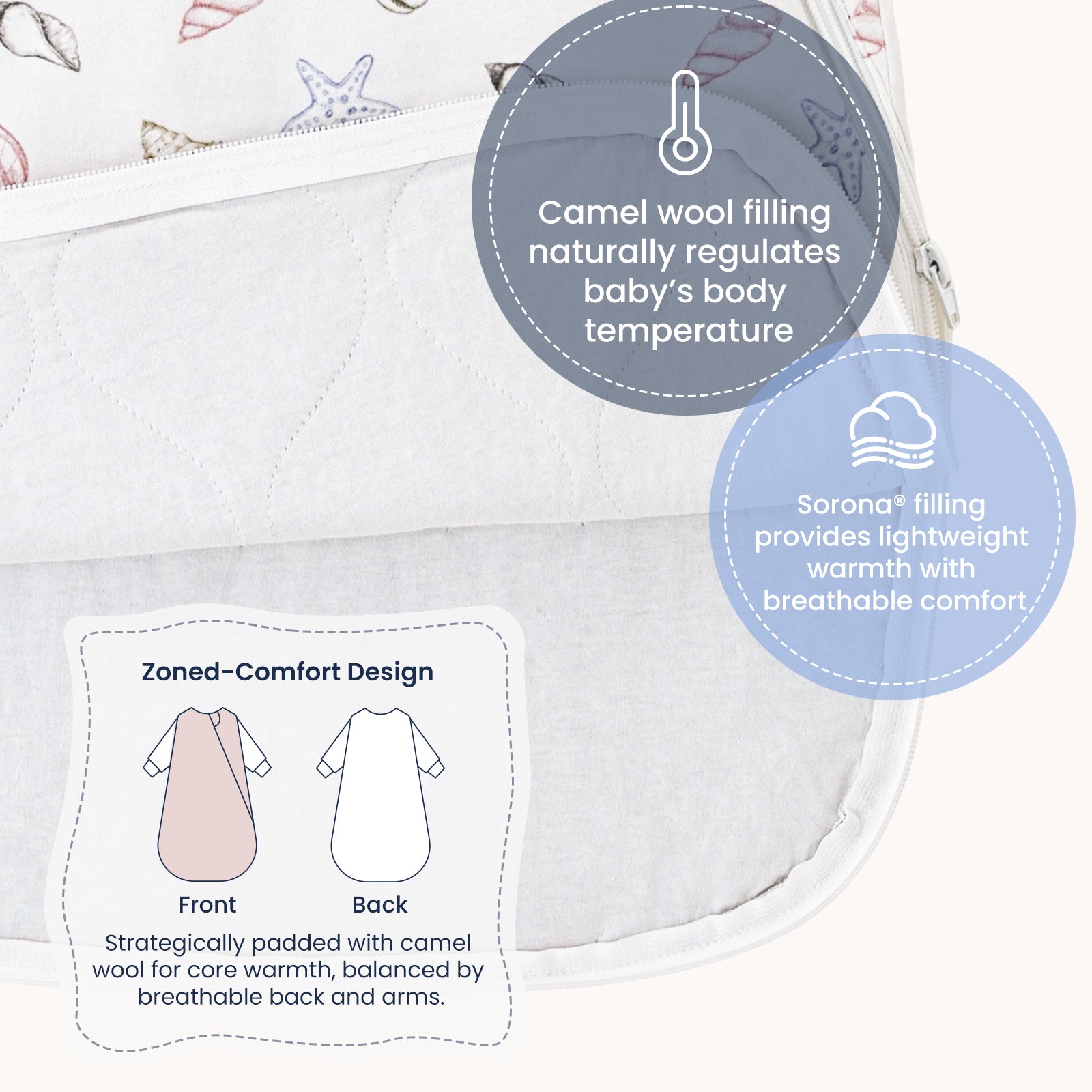 All Season Sleep Sack Walker 1.0 TOG-Organic Cotton & Camel Wool - Shell
