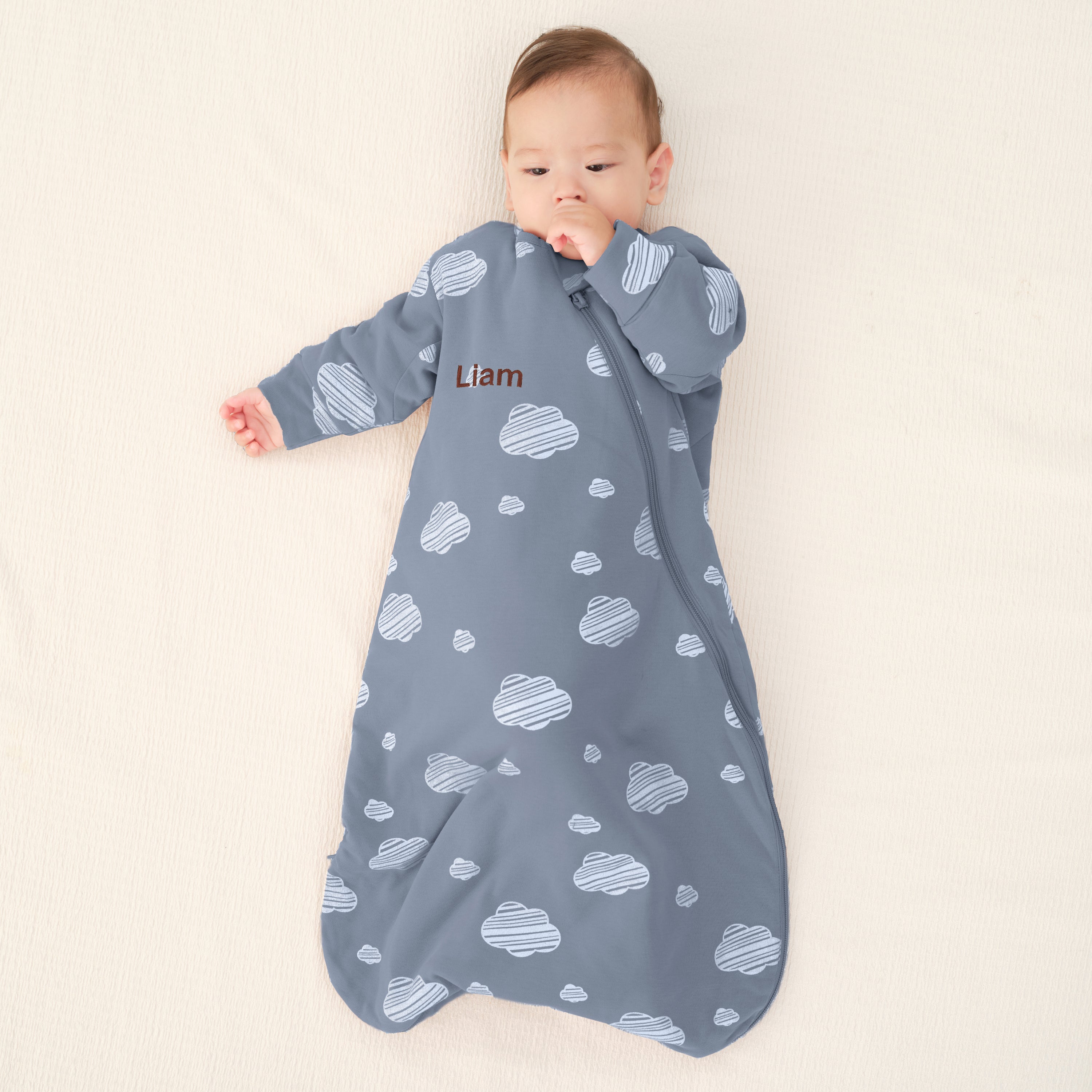 All Season Long Sleeve Sleep Sack  1.0 TOG - Organic Cotton & Camel Wool+ClimaCuddle™ Zipped Baby Romper Blue