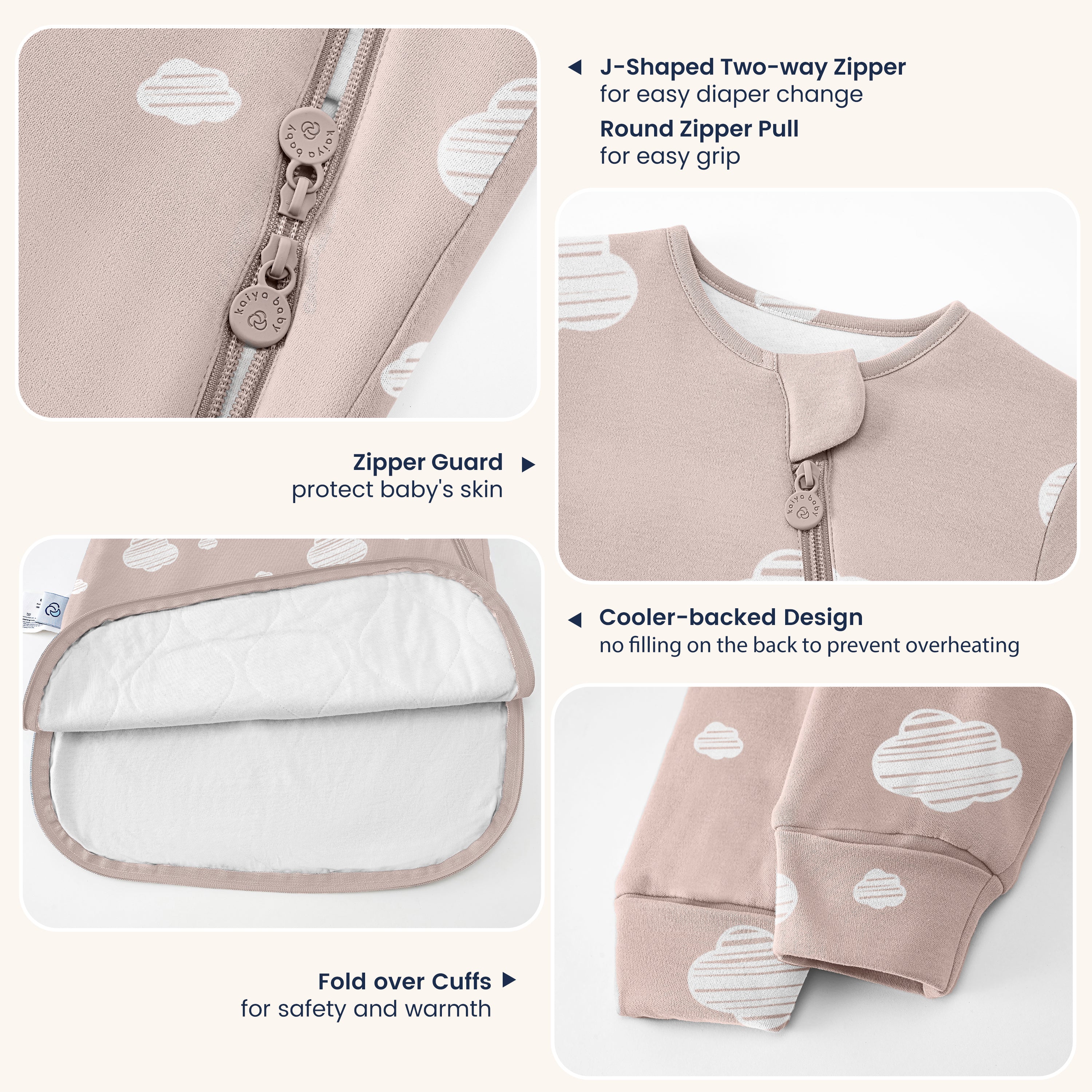 All Season Long Sleeve Sleep Sack  1.0 TOG - Organic Cotton & Camel Wool+ClimaCuddle™ Zipped Baby Romper Pink