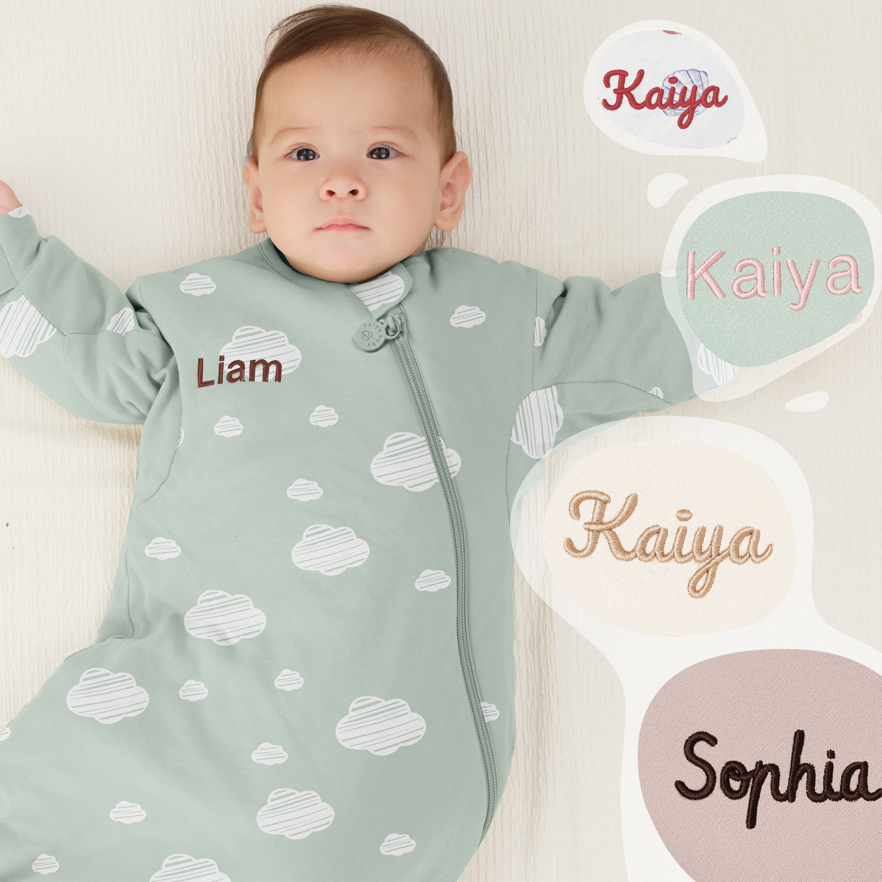 All Season Long Sleeve Sleep Sack  1.0 TOG - Organic Cotton & Camel Wool+ClimaCuddle™ Zipped Baby Romper Green