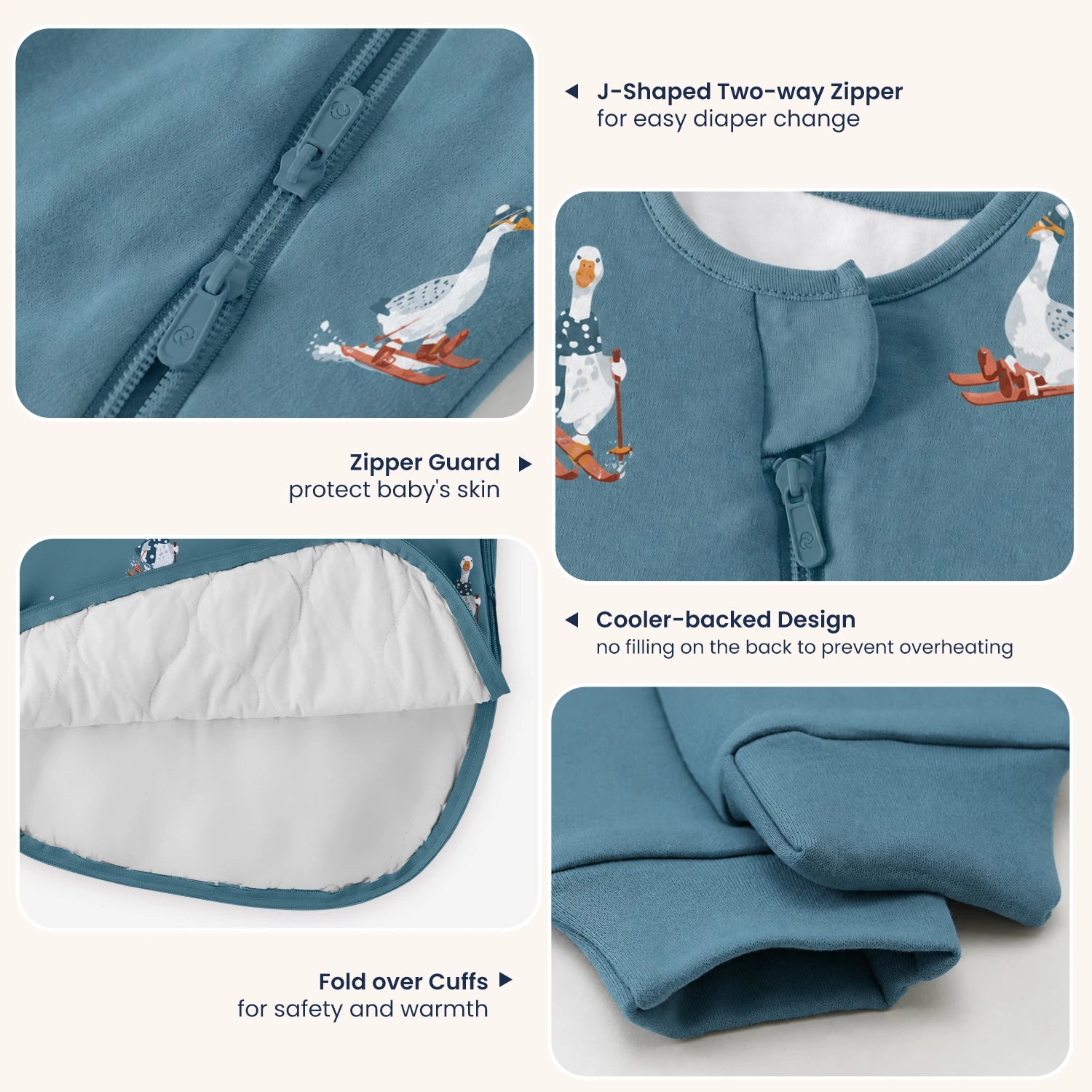 Organic Cotton & Camel Wool Long Sleeve Sleeping Bag 1.0 TOG - Moonlit